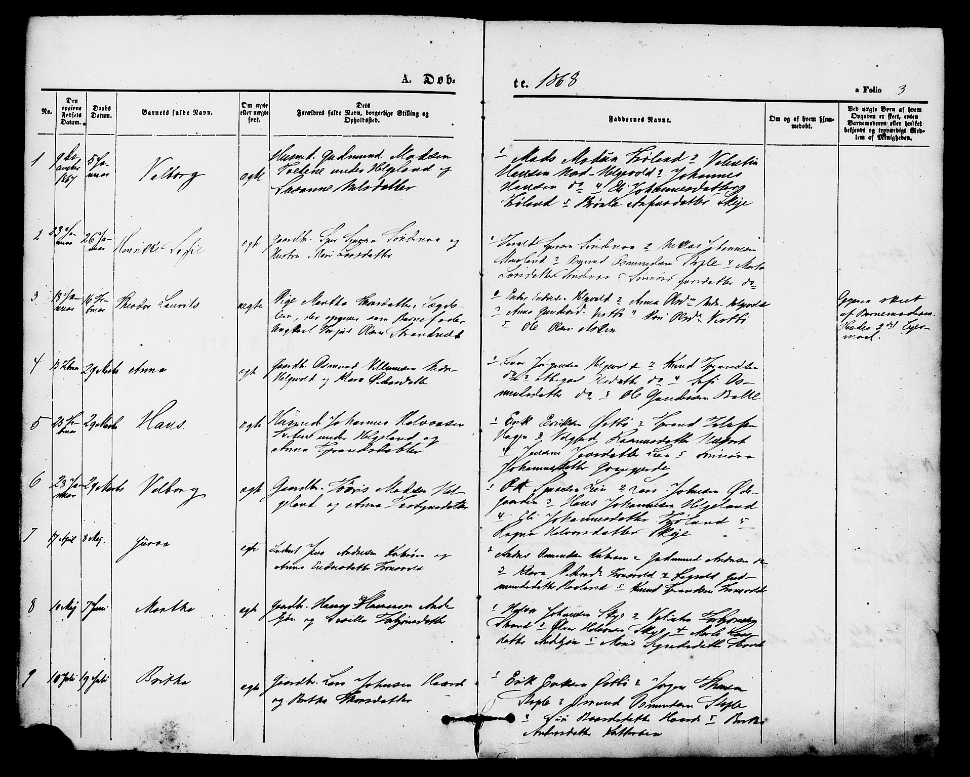 Vikedal sokneprestkontor, AV/SAST-A-101840/01/IV: Parish register (official) no. A 8, 1868-1885, p. 3