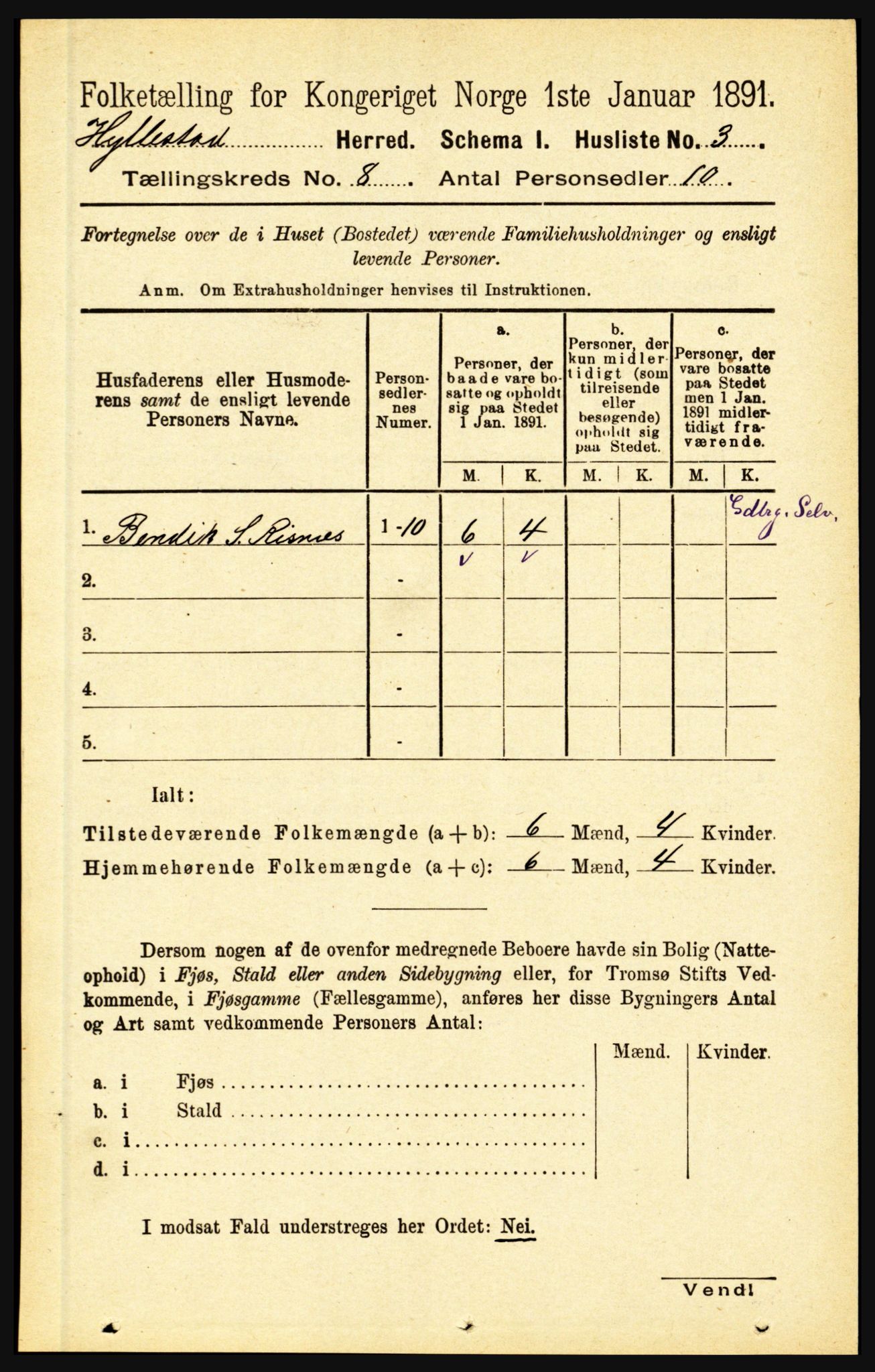 RA, 1891 census for 1413 Hyllestad, 1891, p. 1282