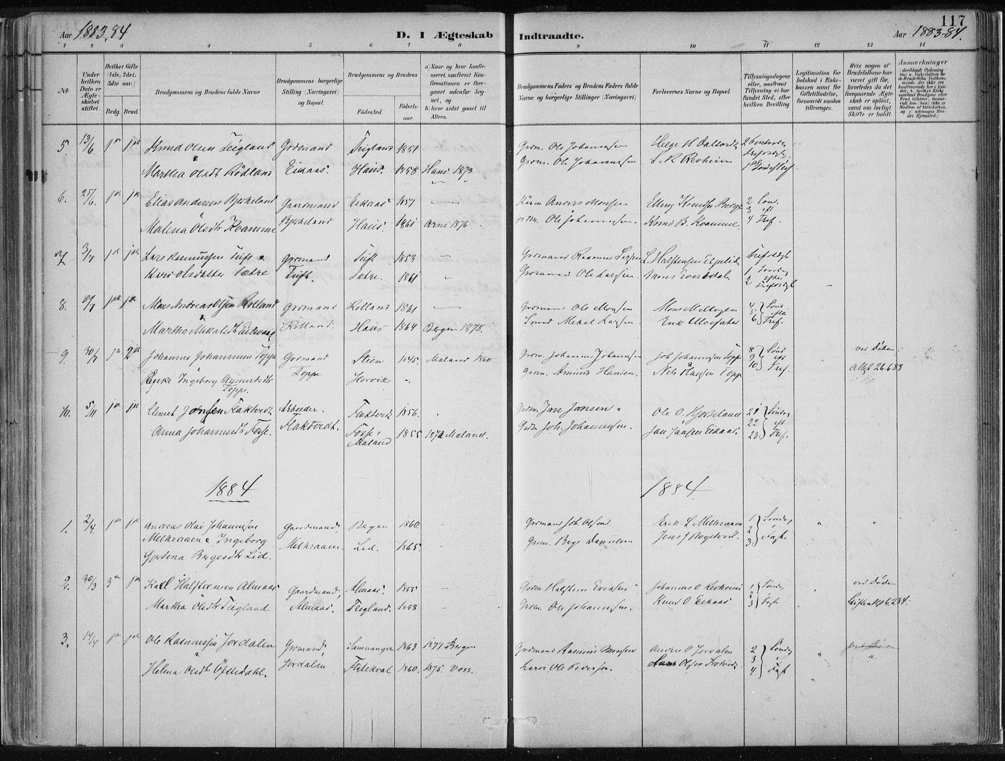 Hamre sokneprestembete, SAB/A-75501/H/Ha/Haa/Haad/L0001: Parish register (official) no. D  1, 1882-1906, p. 117