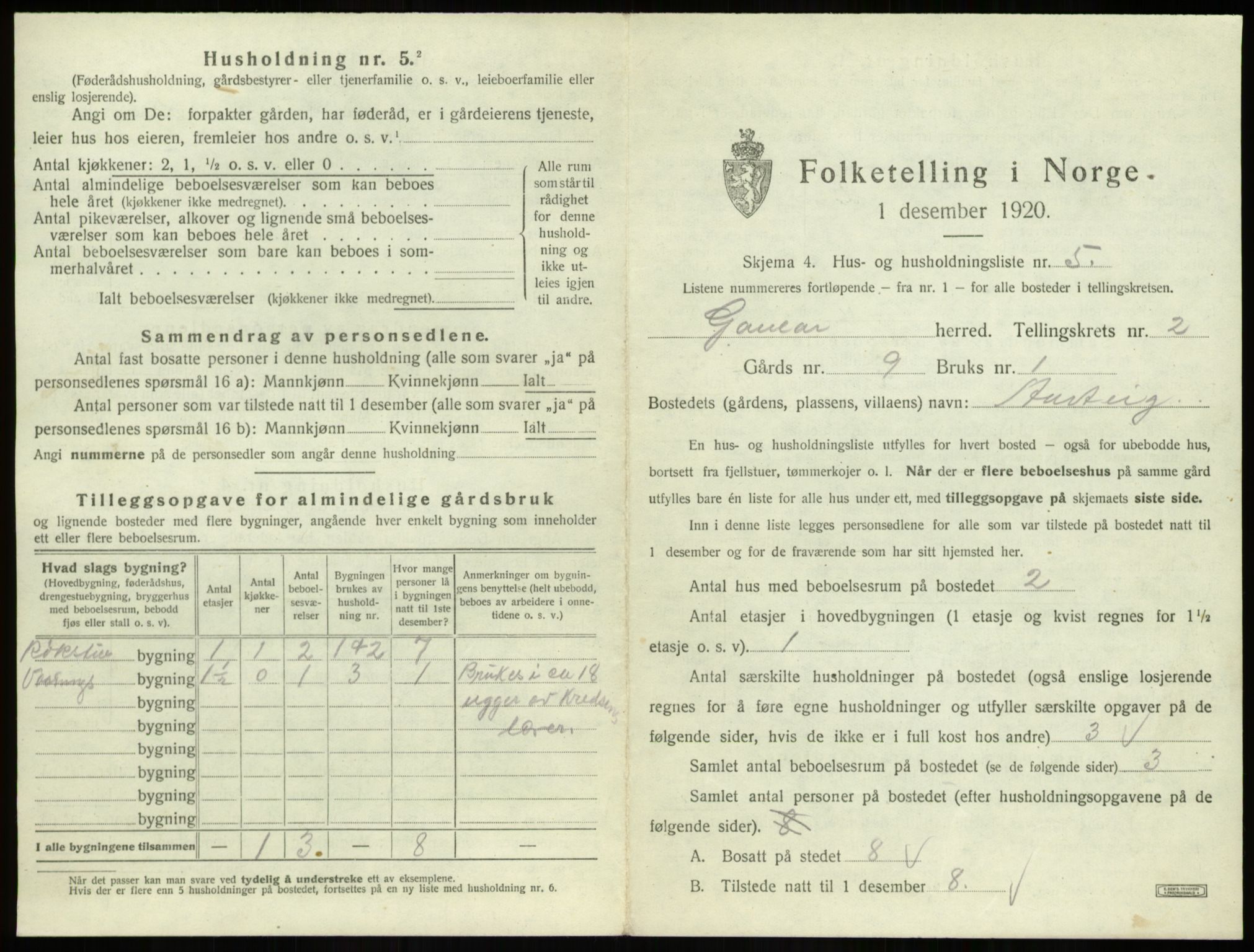 SAB, 1920 census for Gaular, 1920, p. 127