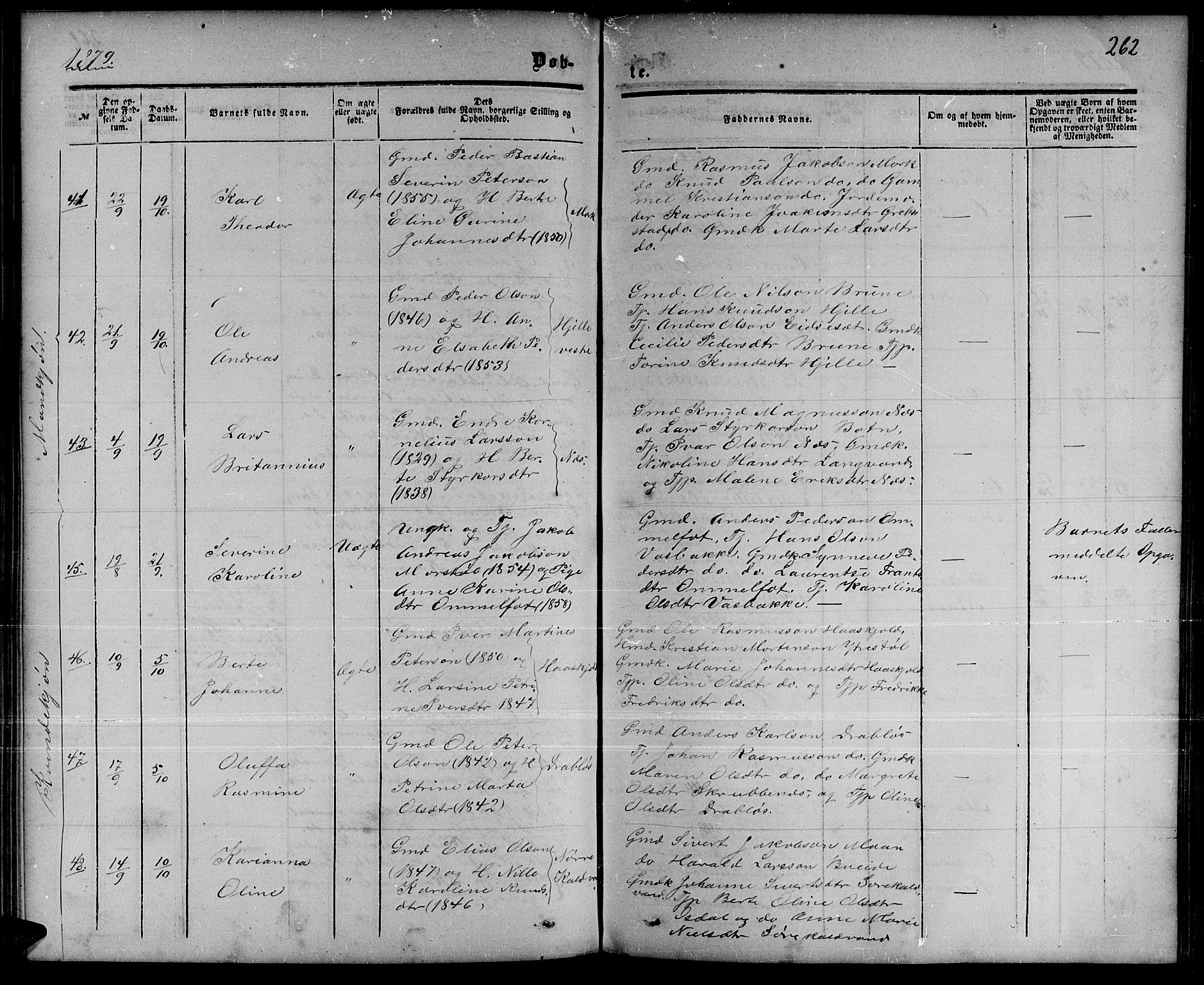 Ministerialprotokoller, klokkerbøker og fødselsregistre - Møre og Romsdal, AV/SAT-A-1454/511/L0157: Parish register (copy) no. 511C03, 1864-1884, p. 262