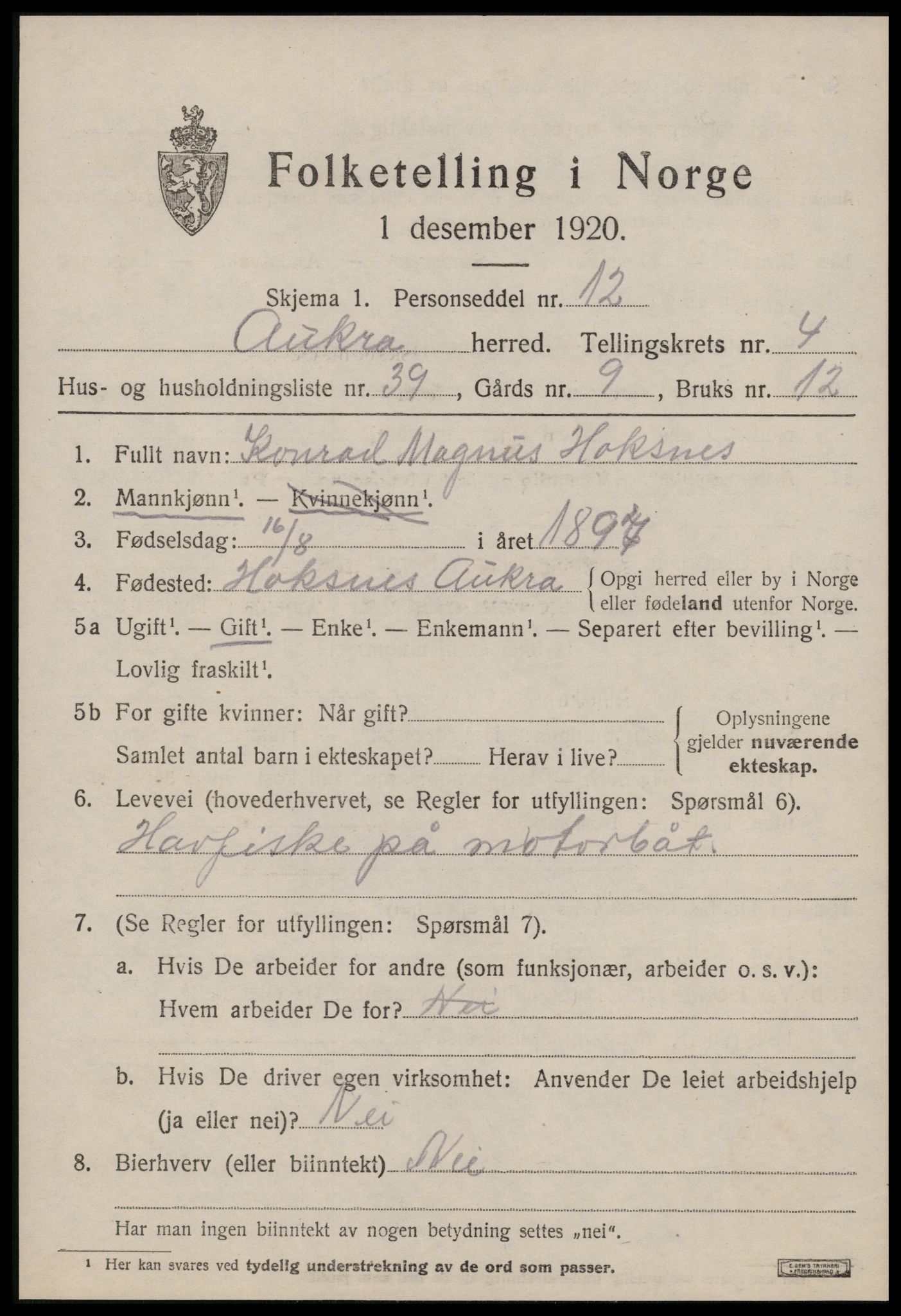 SAT, 1920 census for Aukra, 1920, p. 3271