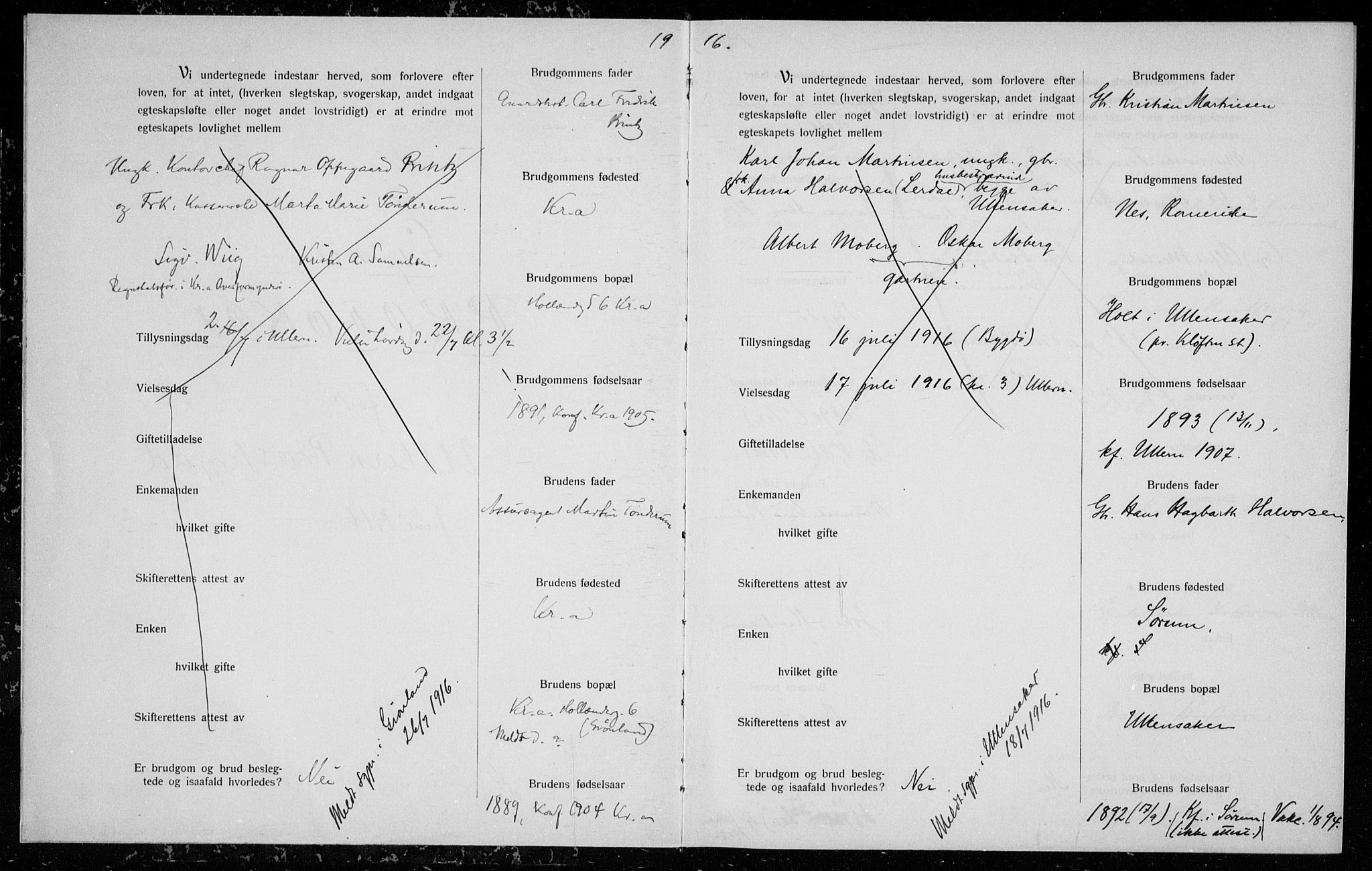 Ullern prestekontor Kirkebøker, SAO/A-10740/H/L0002: Banns register no. 2, 1916-1917