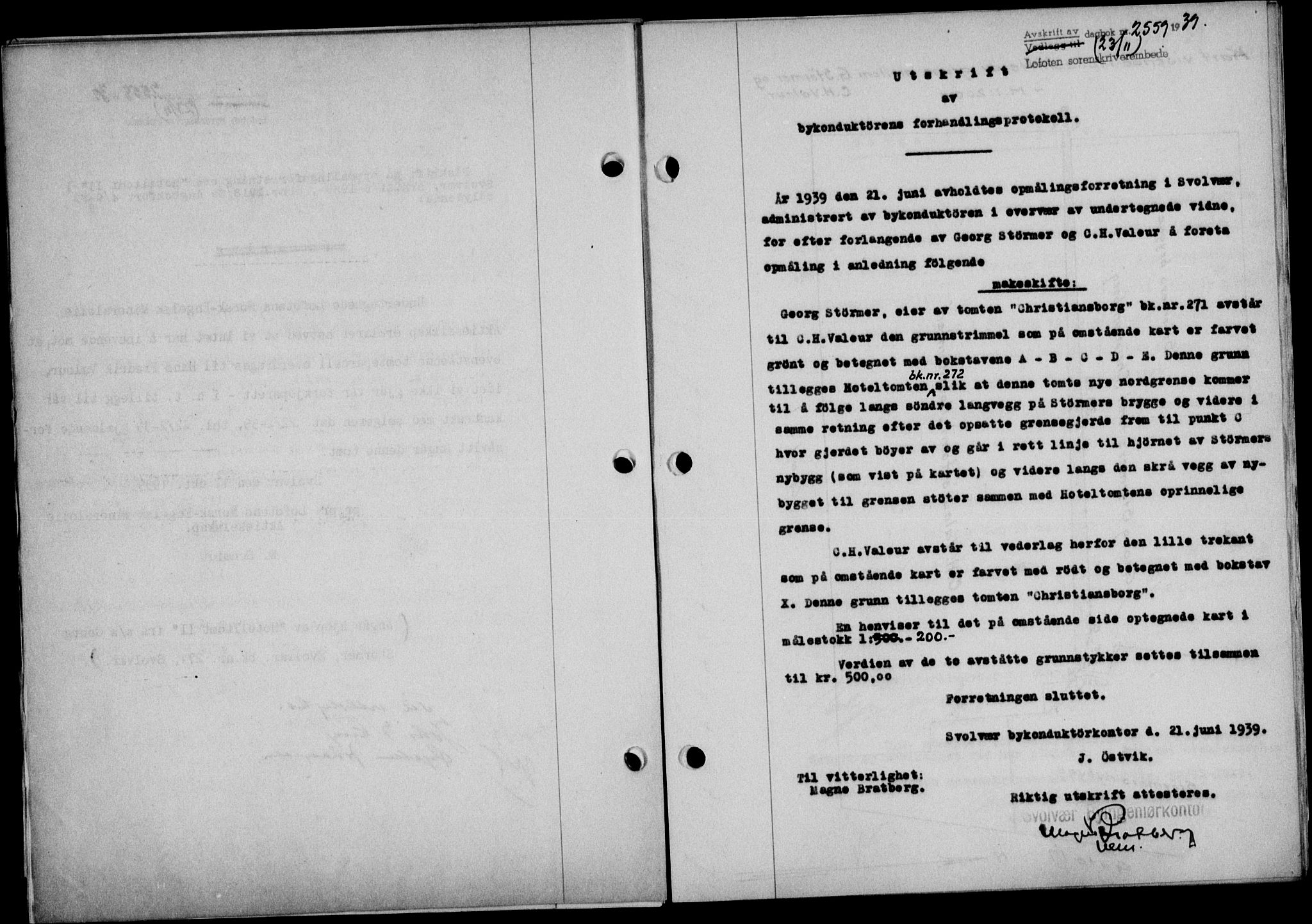 Lofoten sorenskriveri, SAT/A-0017/1/2/2C/L0006a: Mortgage book no. 6a, 1939-1939, Diary no: : 2559/1939