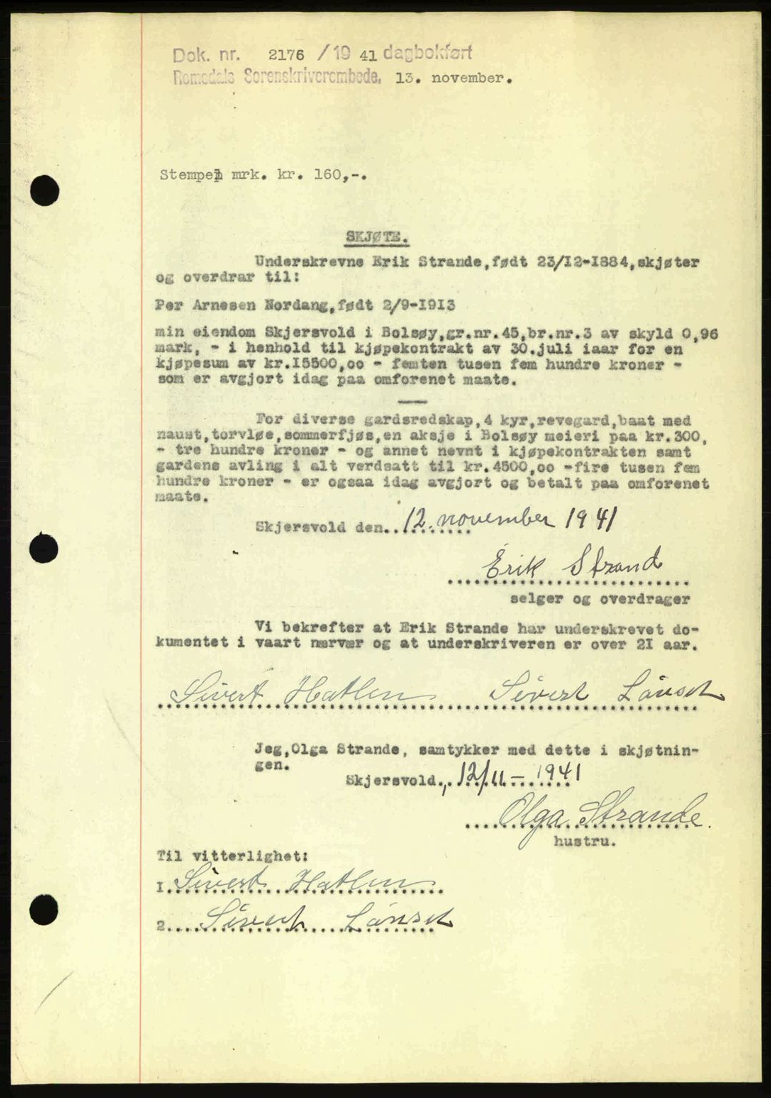 Romsdal sorenskriveri, AV/SAT-A-4149/1/2/2C: Mortgage book no. A11, 1941-1942, Diary no: : 2175/1941