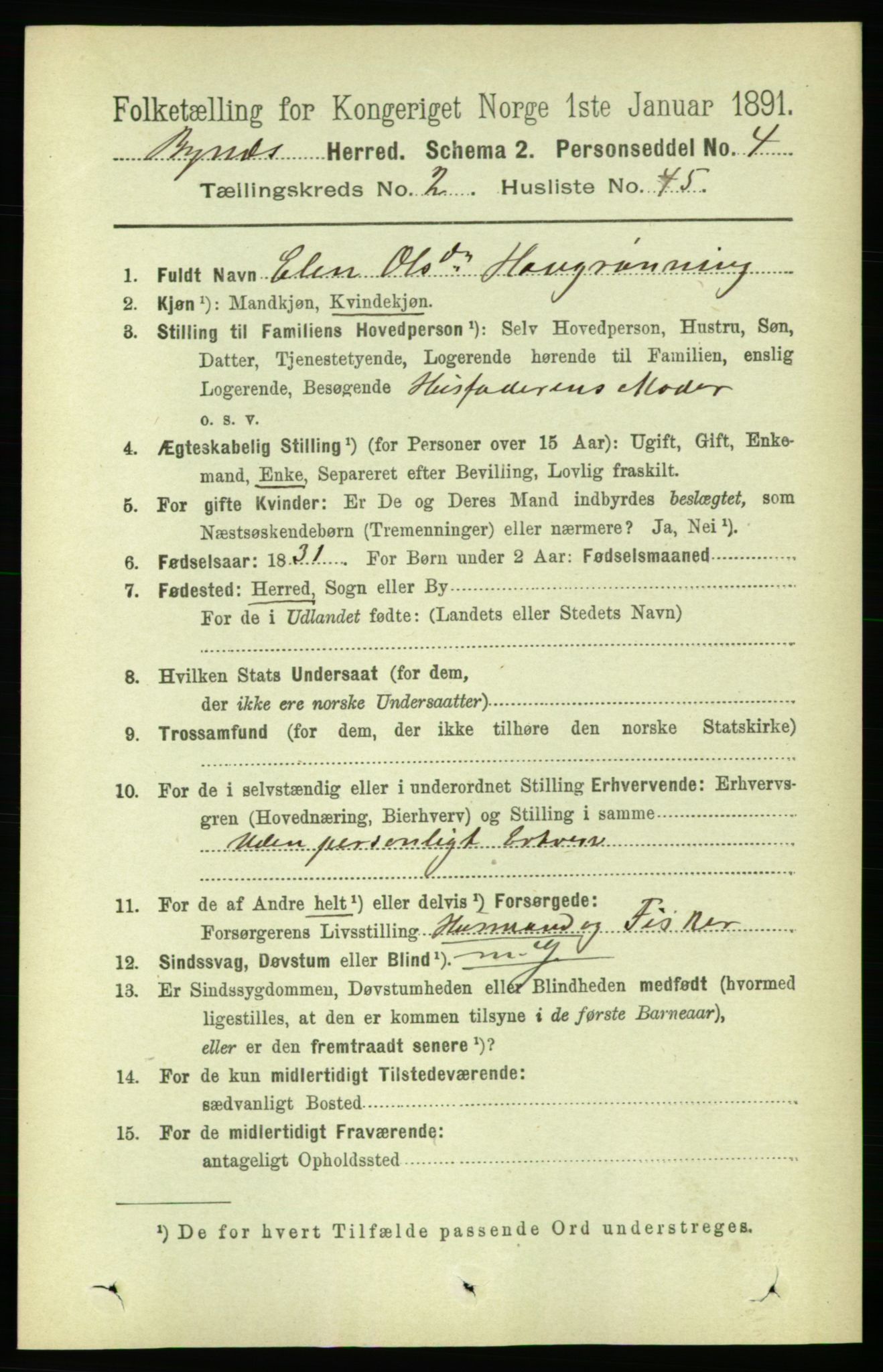 RA, 1891 census for 1655 Byneset, 1891, p. 1097
