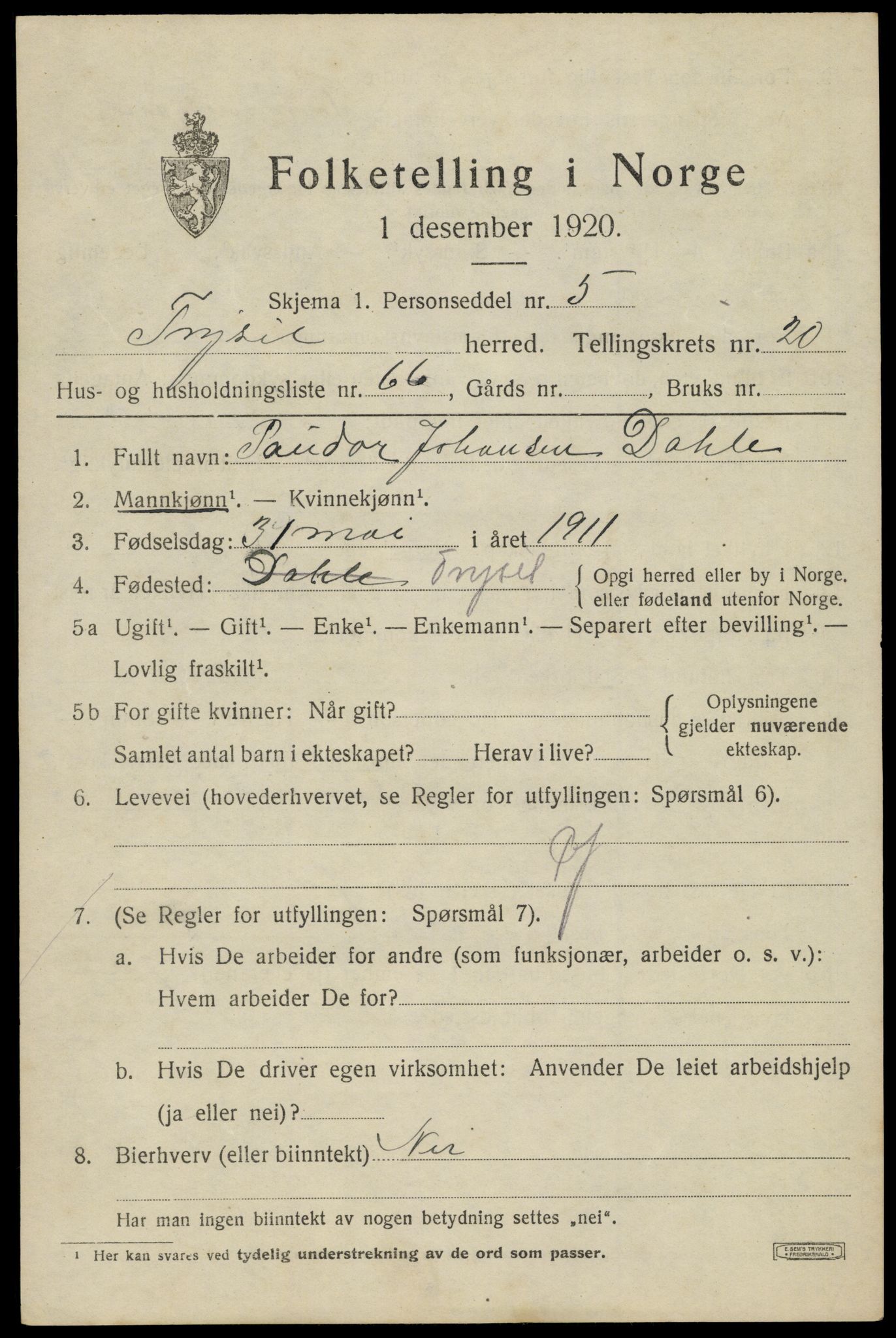 SAH, 1920 census for Trysil, 1920, p. 13753