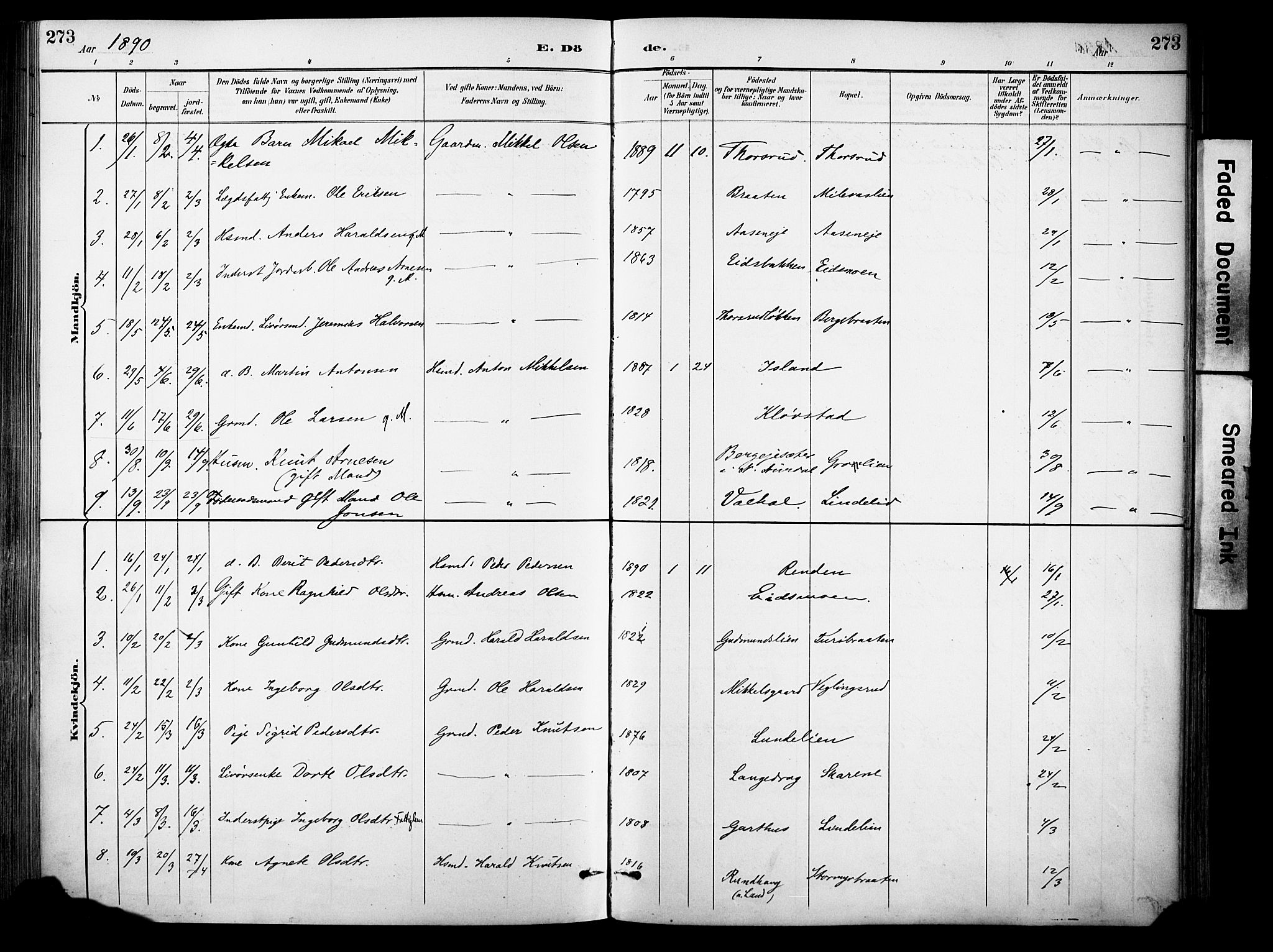 Sør-Aurdal prestekontor, SAH/PREST-128/H/Ha/Haa/L0009: Parish register (official) no. 9, 1886-1906, p. 273