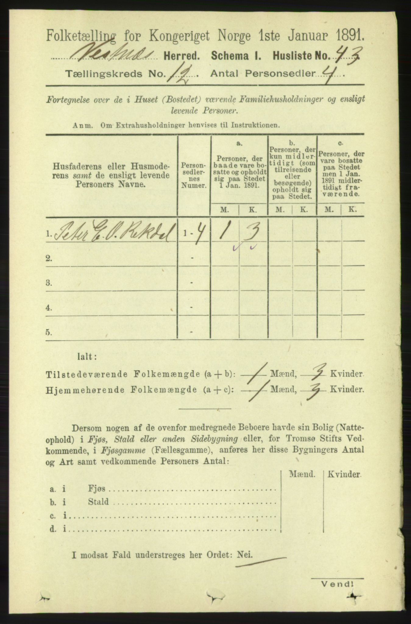 RA, 1891 census for 1535 Vestnes, 1891, p. 4411