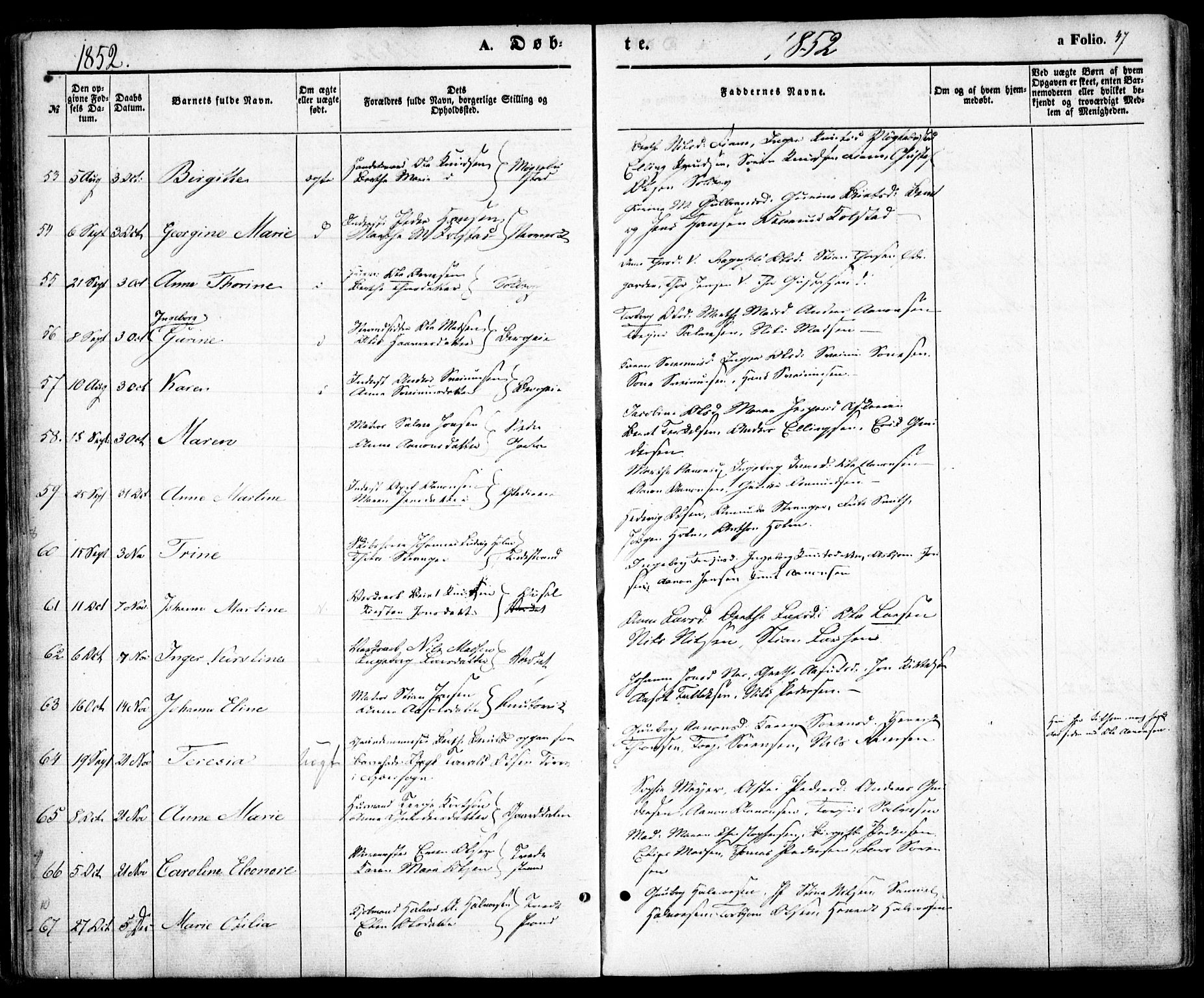 Holt sokneprestkontor, AV/SAK-1111-0021/F/Fa/L0008: Parish register (official) no. A 8, 1849-1860, p. 47