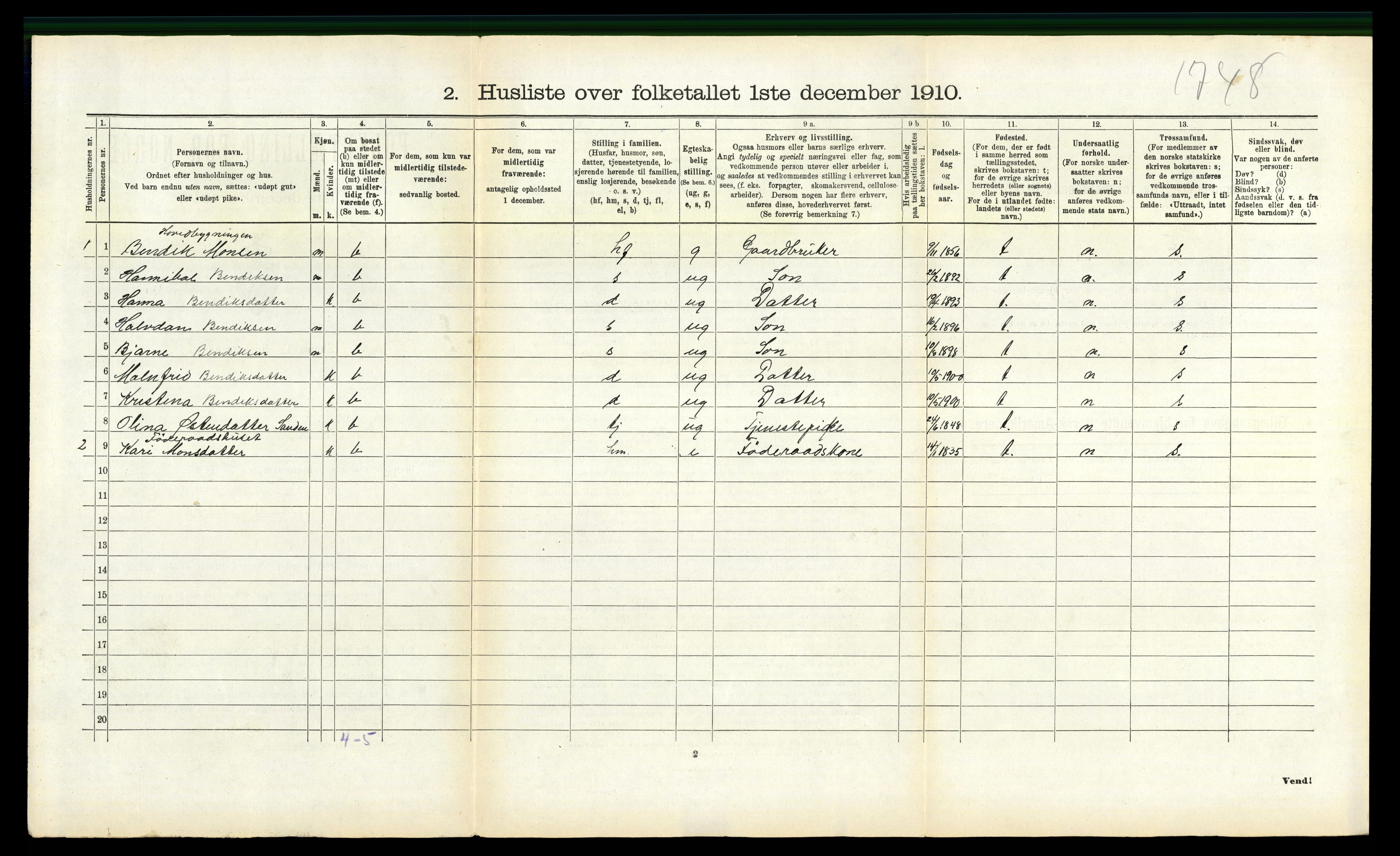 RA, 1910 census for Lavik, 1910, p. 142