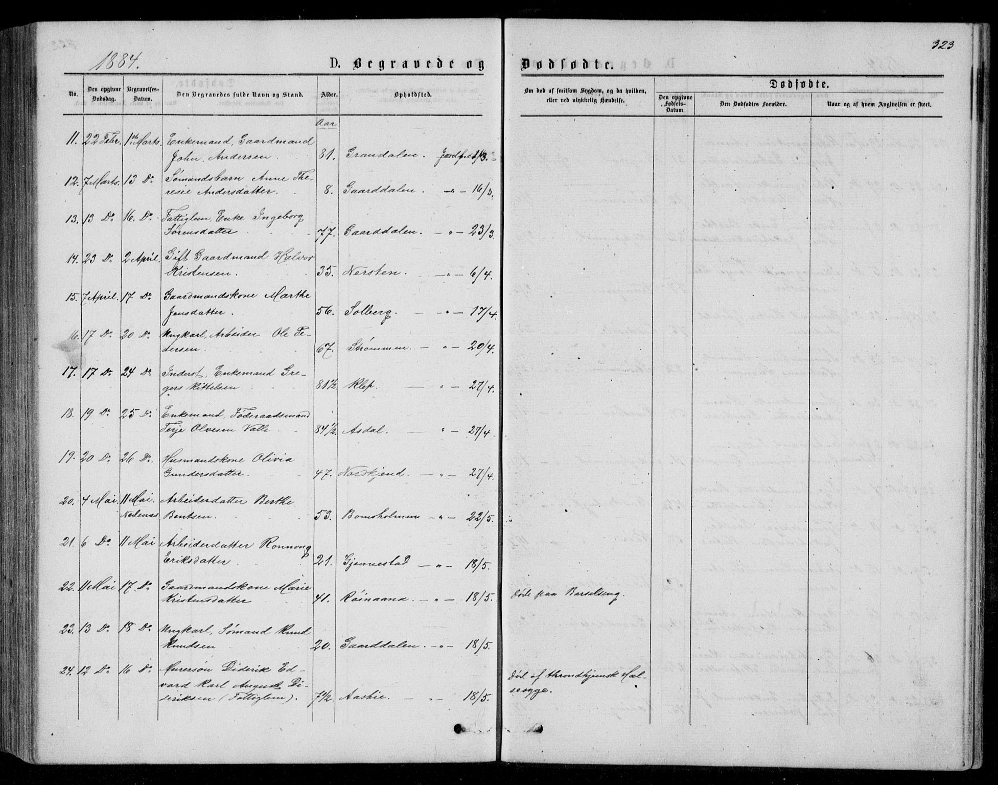 Øyestad sokneprestkontor, AV/SAK-1111-0049/F/Fb/L0008: Parish register (copy) no. B 8, 1872-1886, p. 323