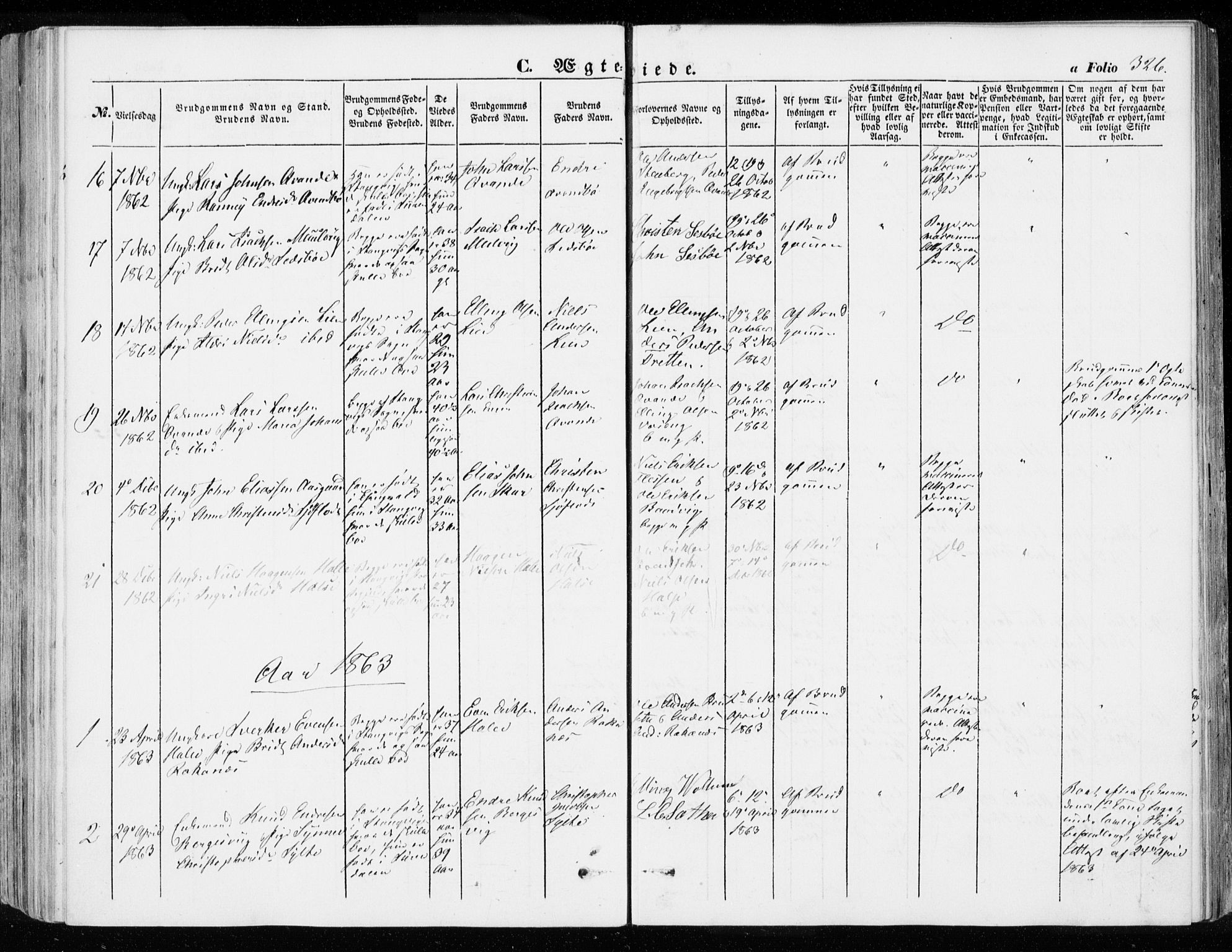 Ministerialprotokoller, klokkerbøker og fødselsregistre - Møre og Romsdal, SAT/A-1454/592/L1026: Parish register (official) no. 592A04, 1849-1867, p. 326