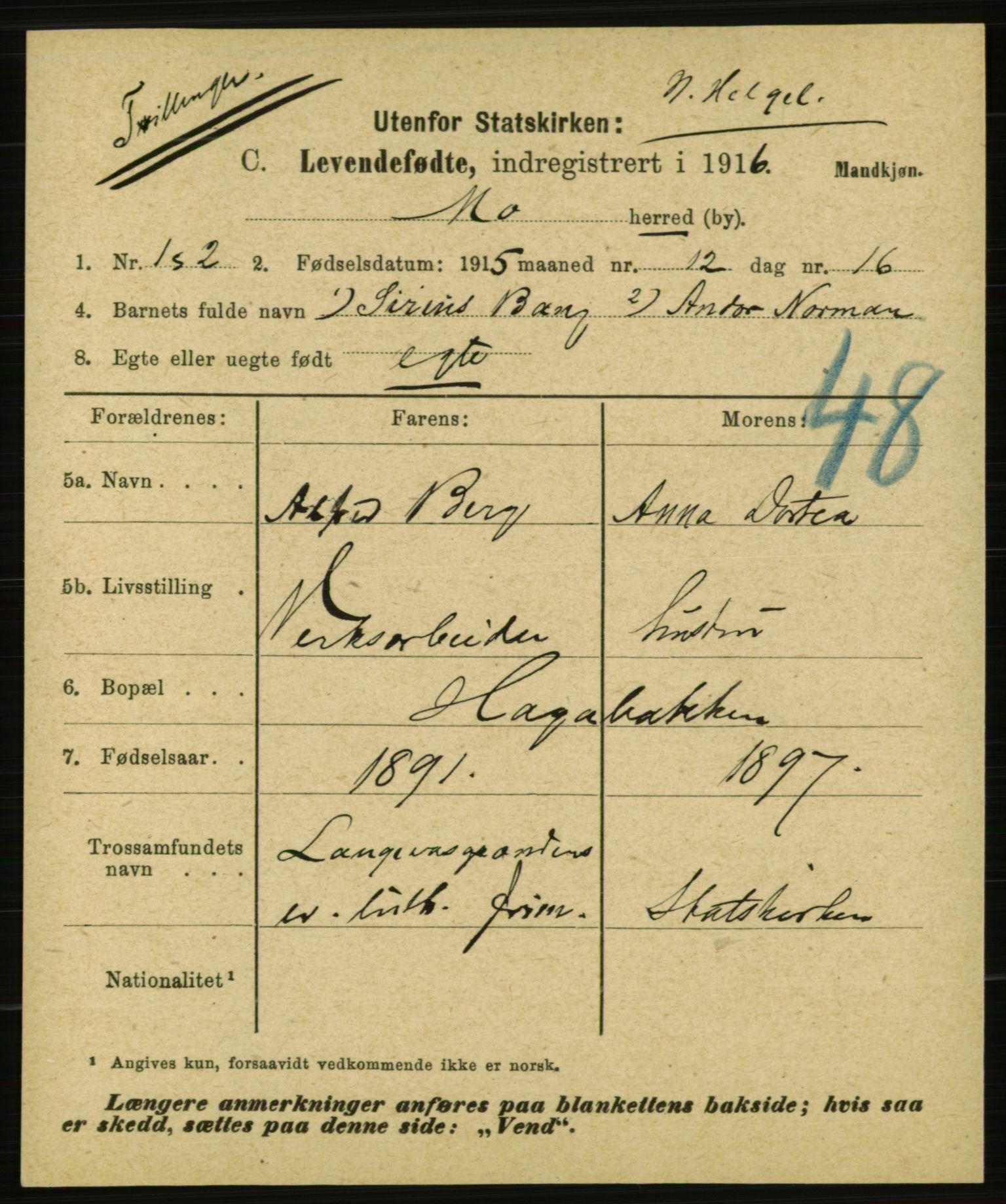 Statistisk sentralbyrå, Sosiodemografiske emner, Befolkning, RA/S-2228/E/L0014: Fødte, gifte, døde dissentere., 1916, p. 2997