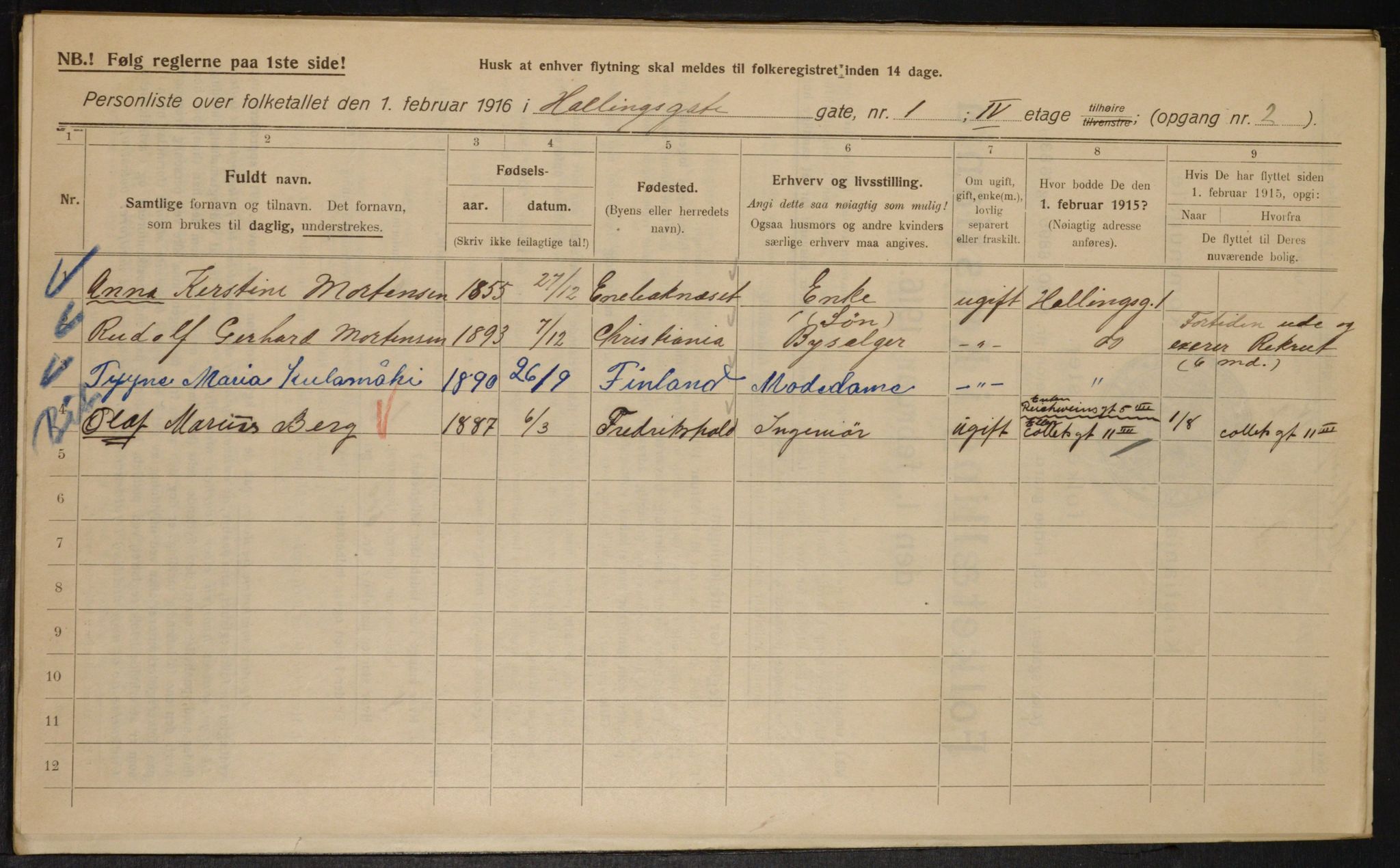 OBA, Municipal Census 1916 for Kristiania, 1916, p. 34584