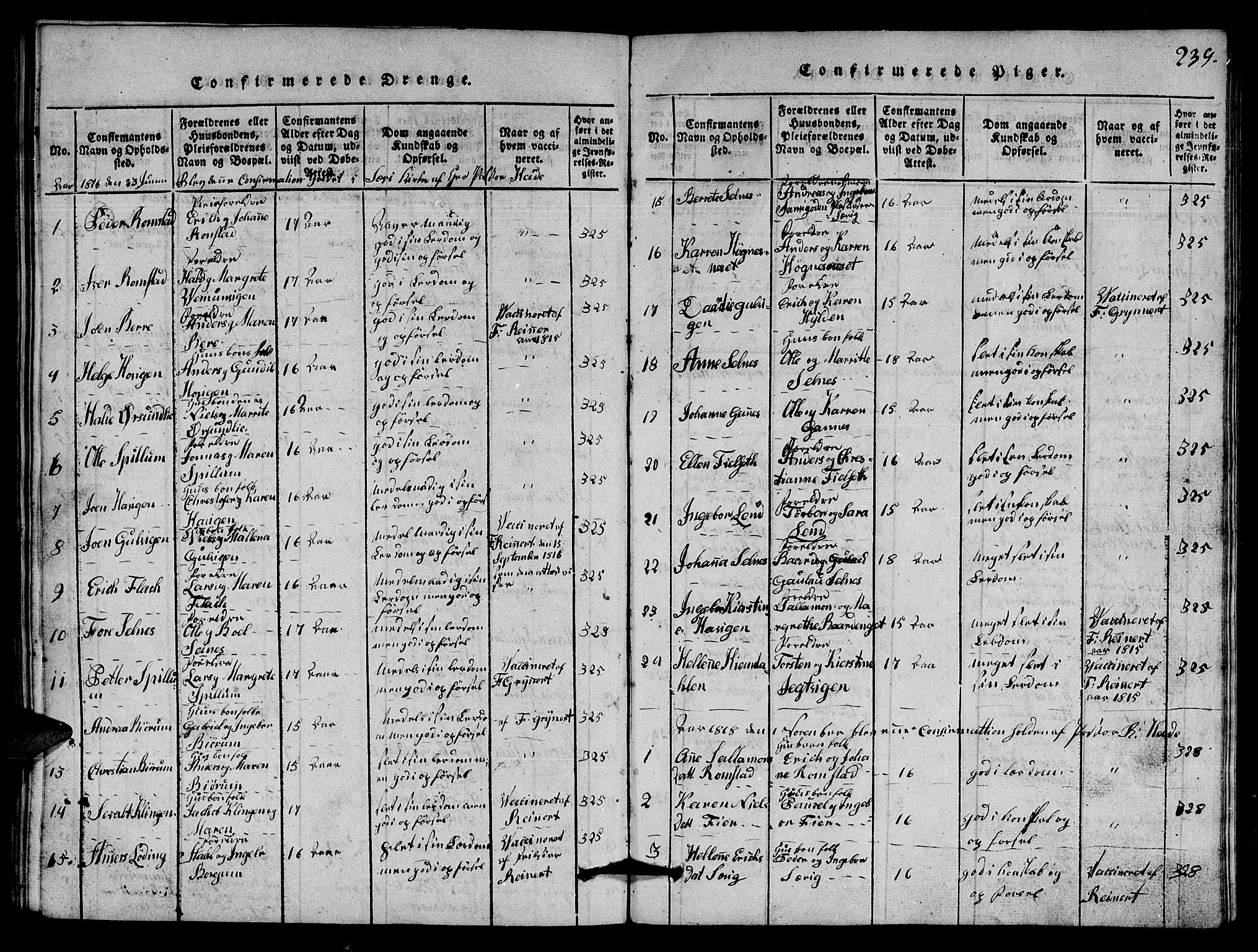 Ministerialprotokoller, klokkerbøker og fødselsregistre - Nord-Trøndelag, AV/SAT-A-1458/770/L0590: Parish register (copy) no. 770C01, 1815-1824, p. 239