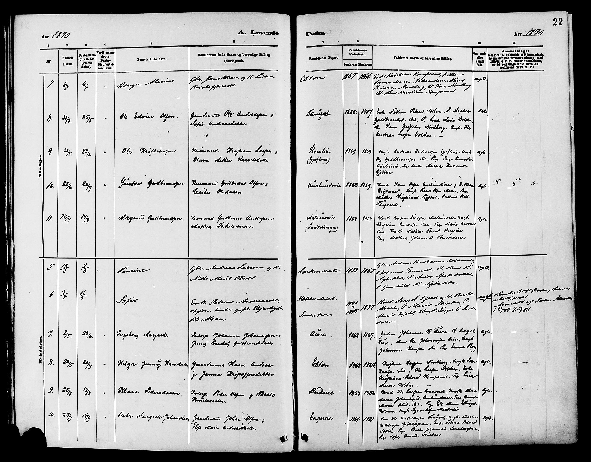 Nordre Land prestekontor, AV/SAH-PREST-124/H/Ha/Haa/L0003: Parish register (official) no. 3, 1882-1896, p. 22