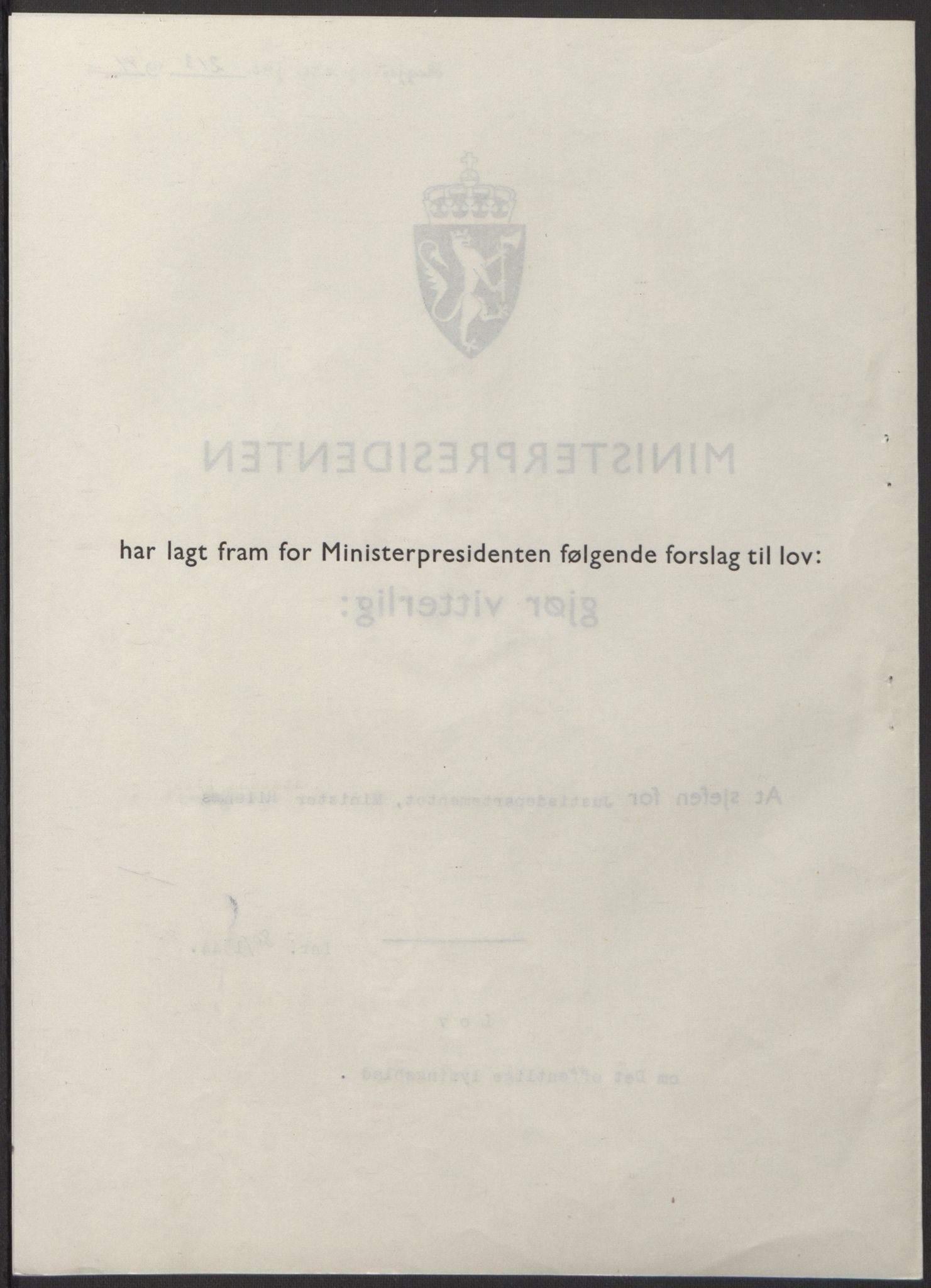 NS-administrasjonen 1940-1945 (Statsrådsekretariatet, de kommisariske statsråder mm), AV/RA-S-4279/D/Db/L0100: Lover, 1944, p. 377