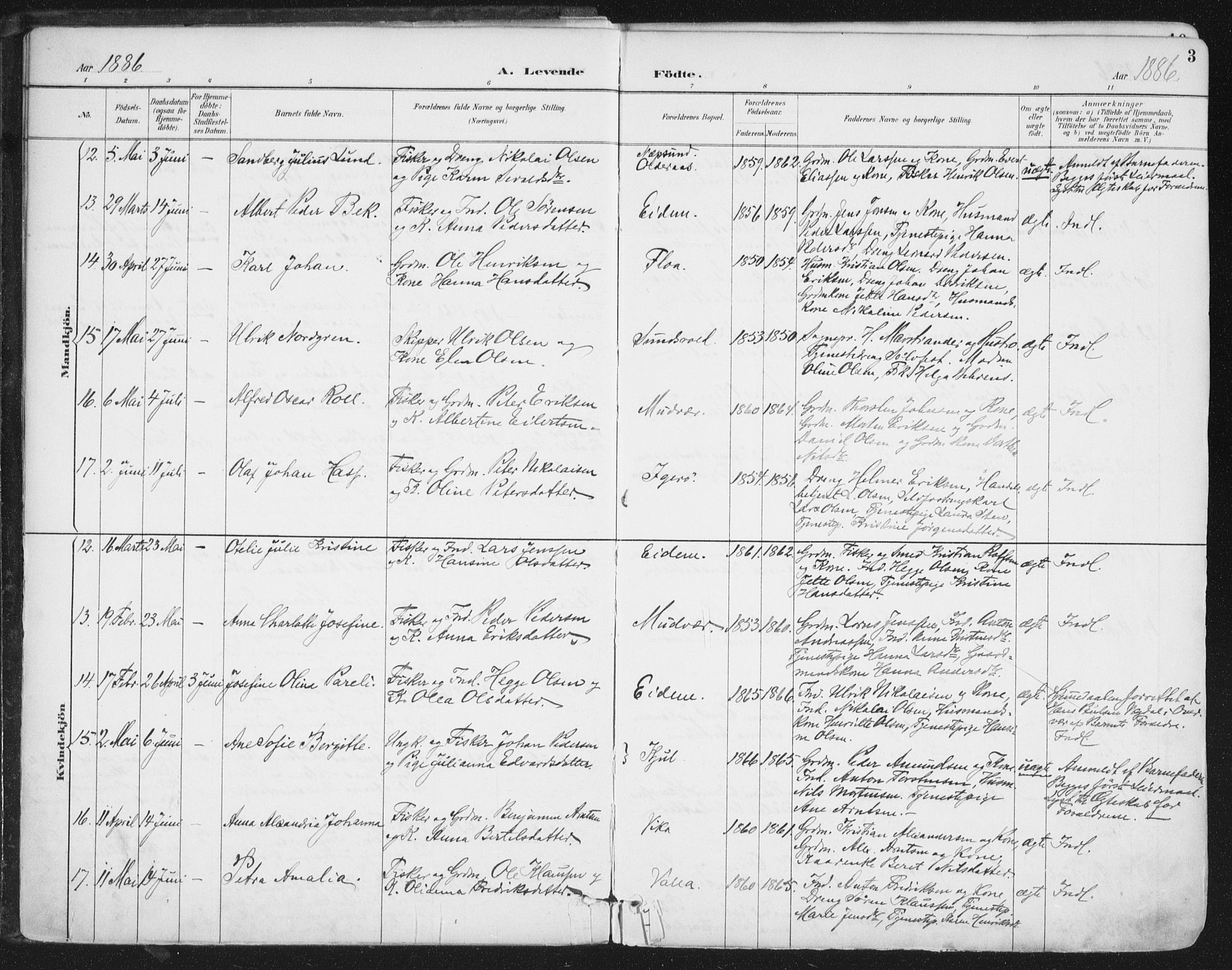 Ministerialprotokoller, klokkerbøker og fødselsregistre - Nordland, AV/SAT-A-1459/816/L0244: Parish register (official) no. 816A10, 1886-1903, p. 3