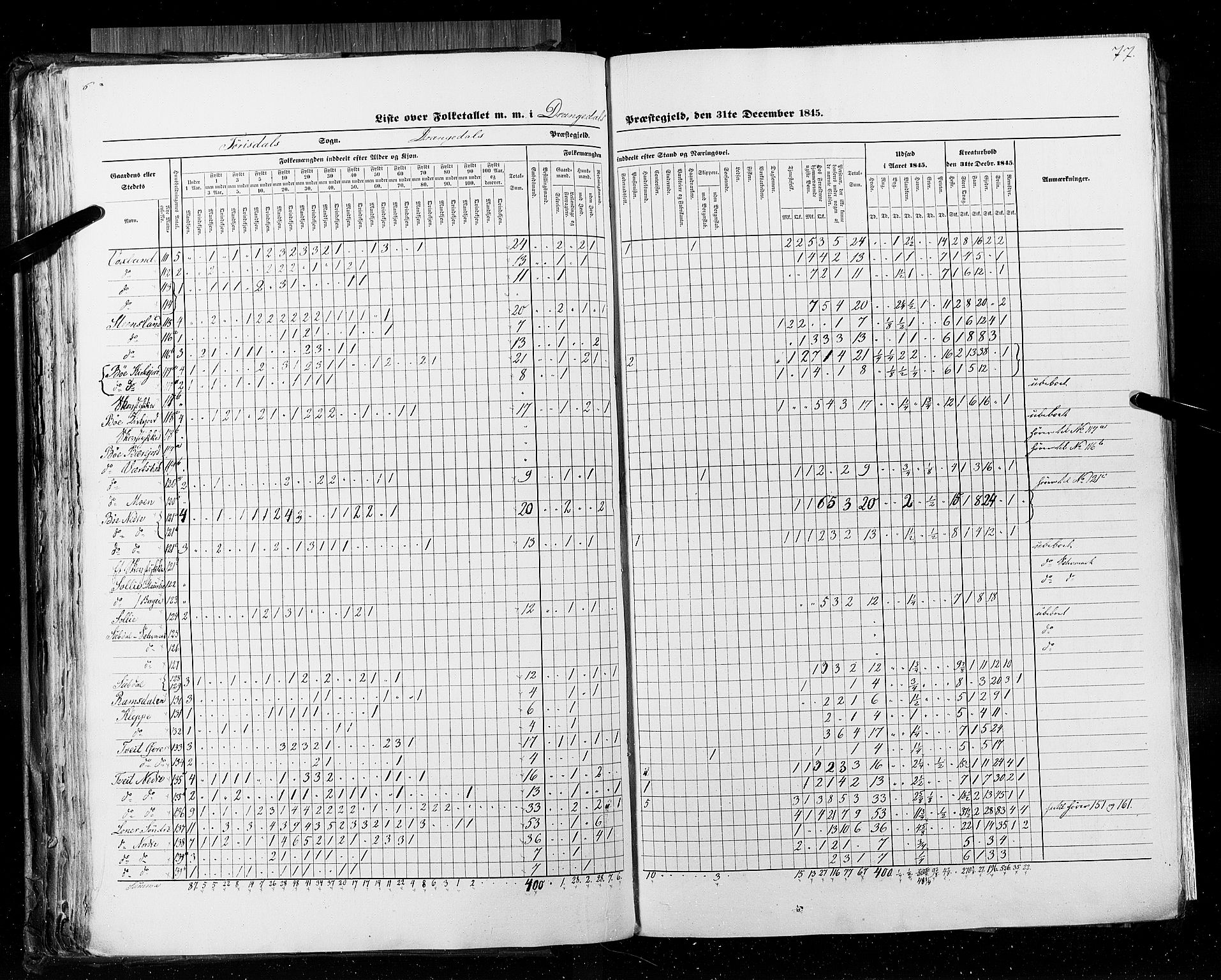 RA, Census 1845, vol. 5: Bratsberg amt og Nedenes og Råbyggelaget amt, 1845, p. 77