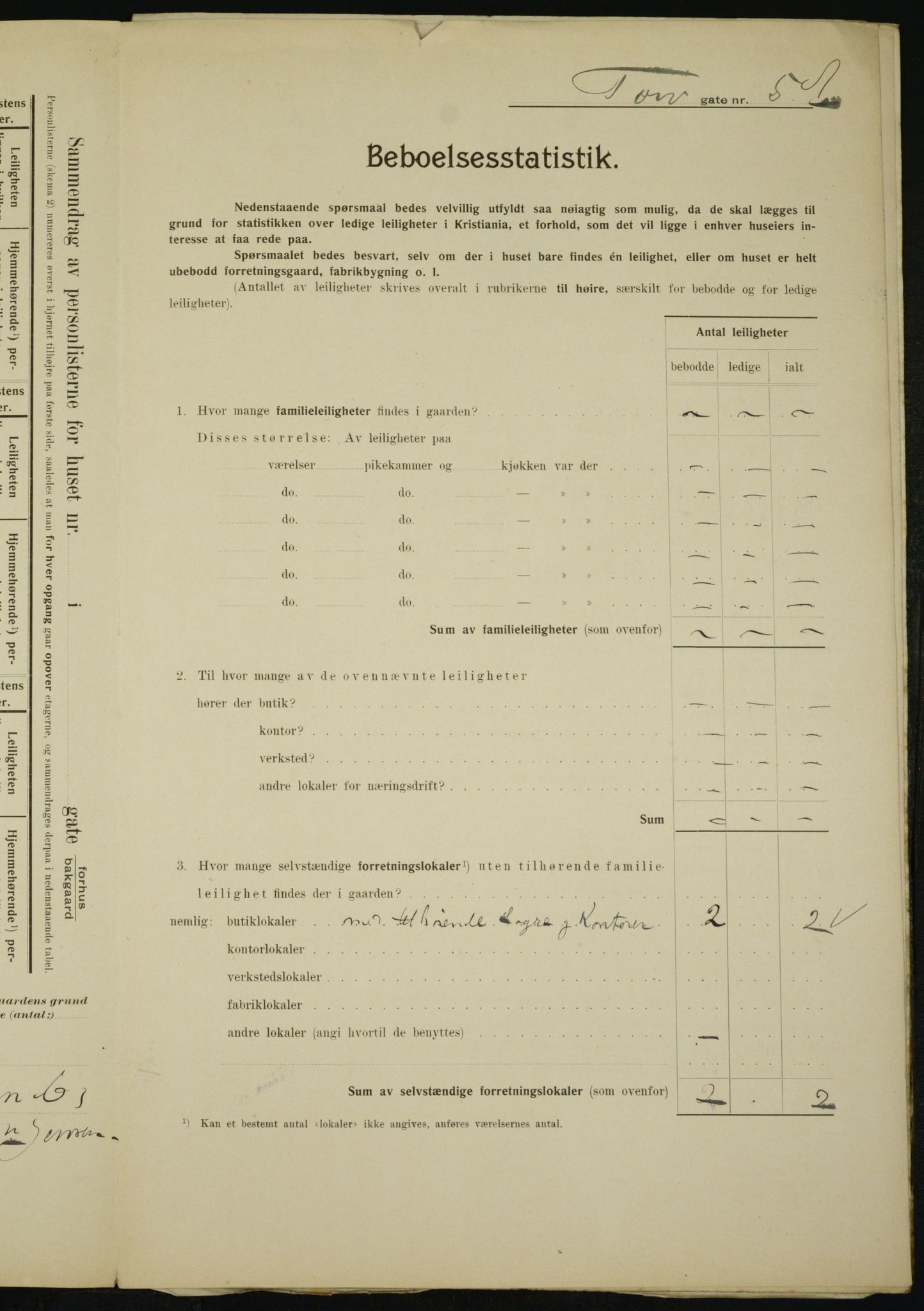 OBA, Municipal Census 1910 for Kristiania, 1910, p. 108114