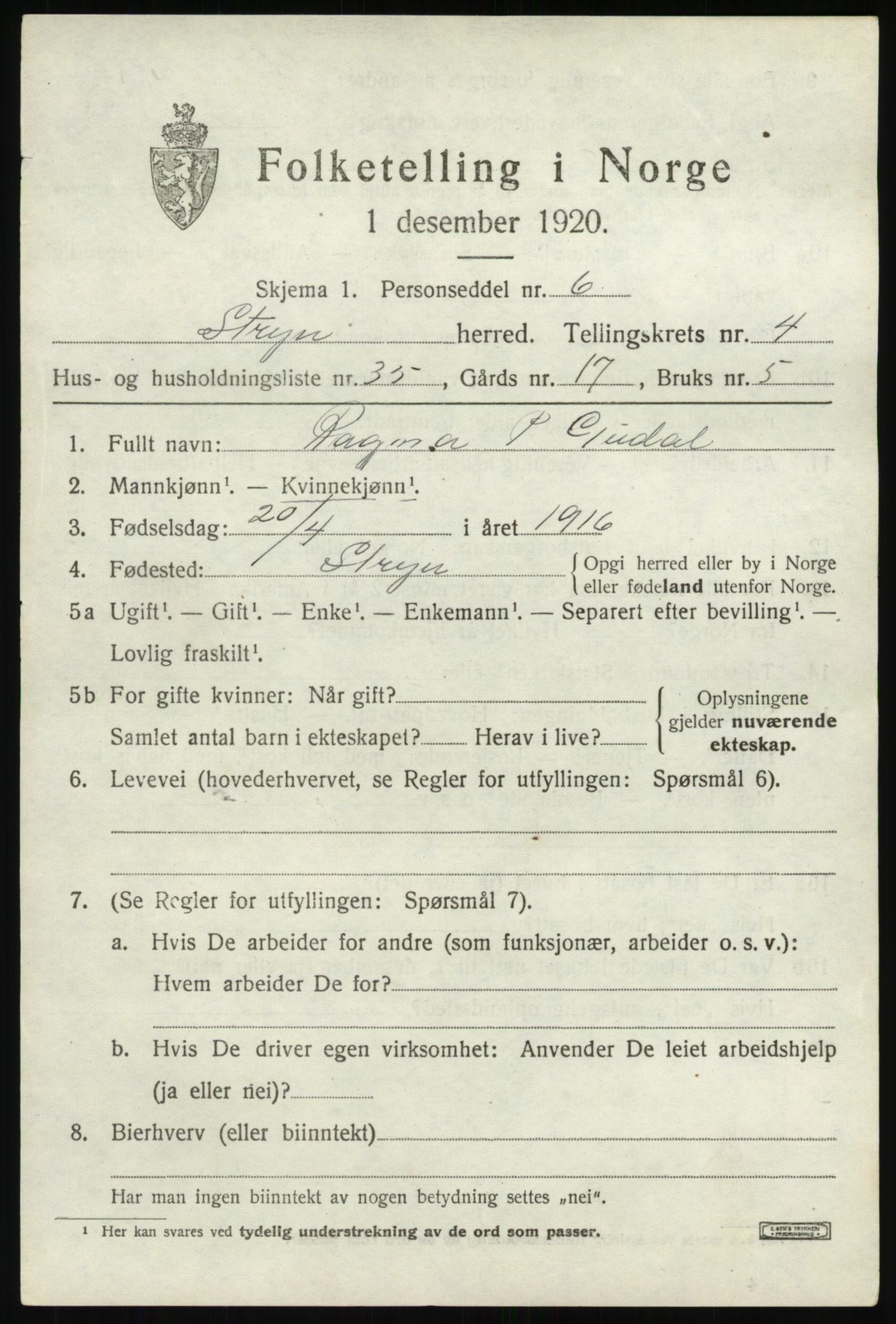 SAB, 1920 census for Stryn, 1920, p. 2142