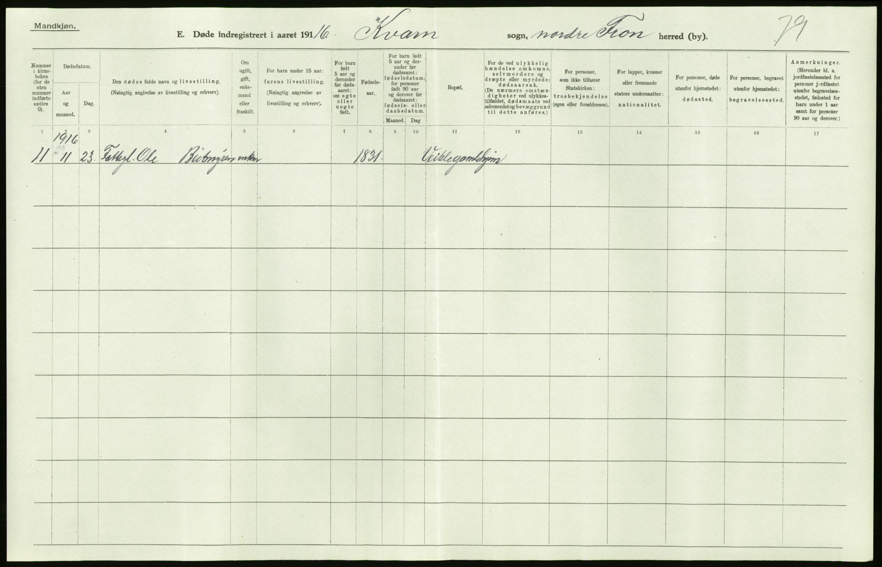 Statistisk sentralbyrå, Sosiodemografiske emner, Befolkning, AV/RA-S-2228/D/Df/Dfb/Dfbf/L0016: Kristians amt: Døde. Bygder og byer., 1916, p. 42