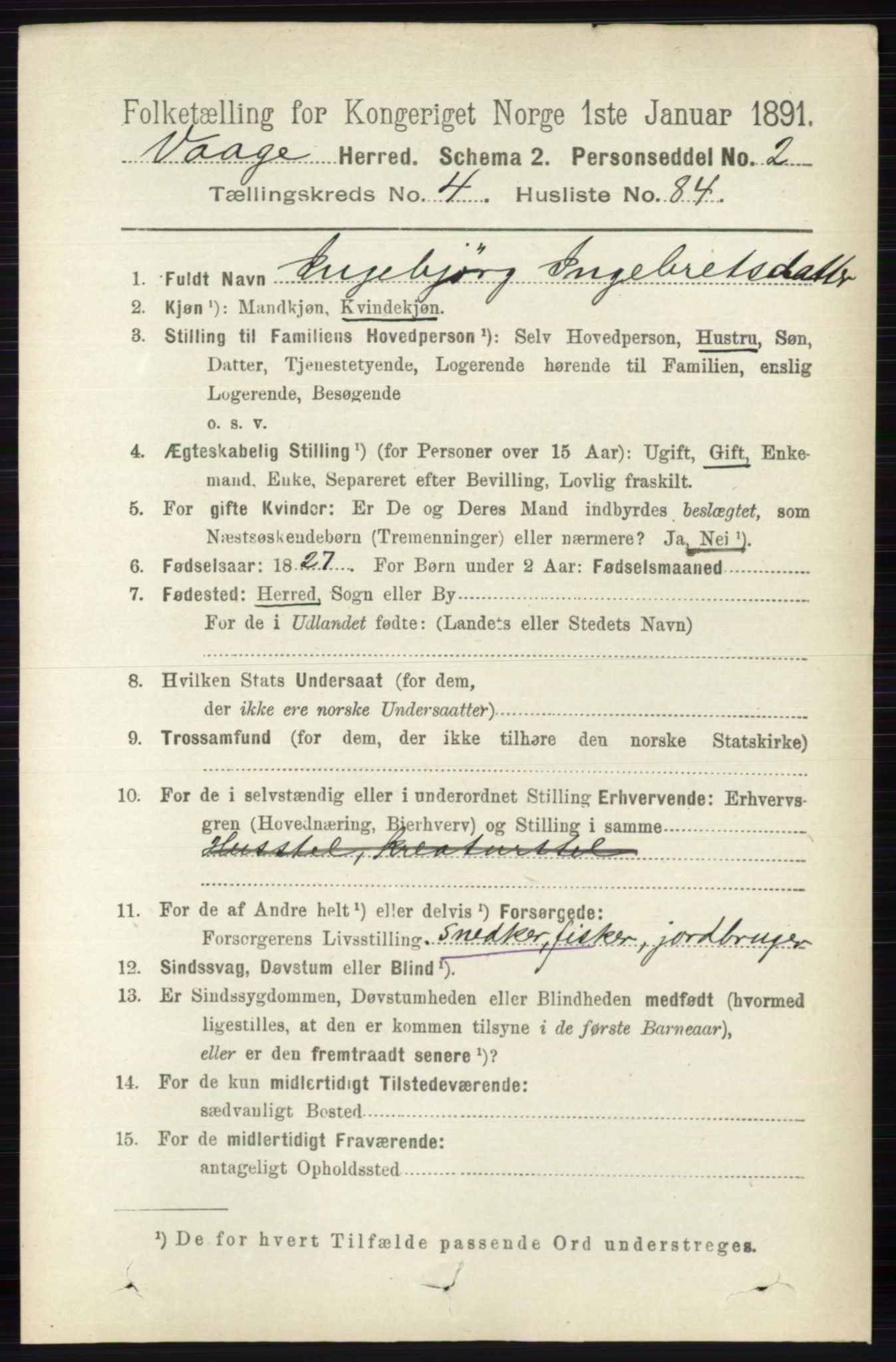 RA, 1891 census for 0515 Vågå, 1891, p. 3254