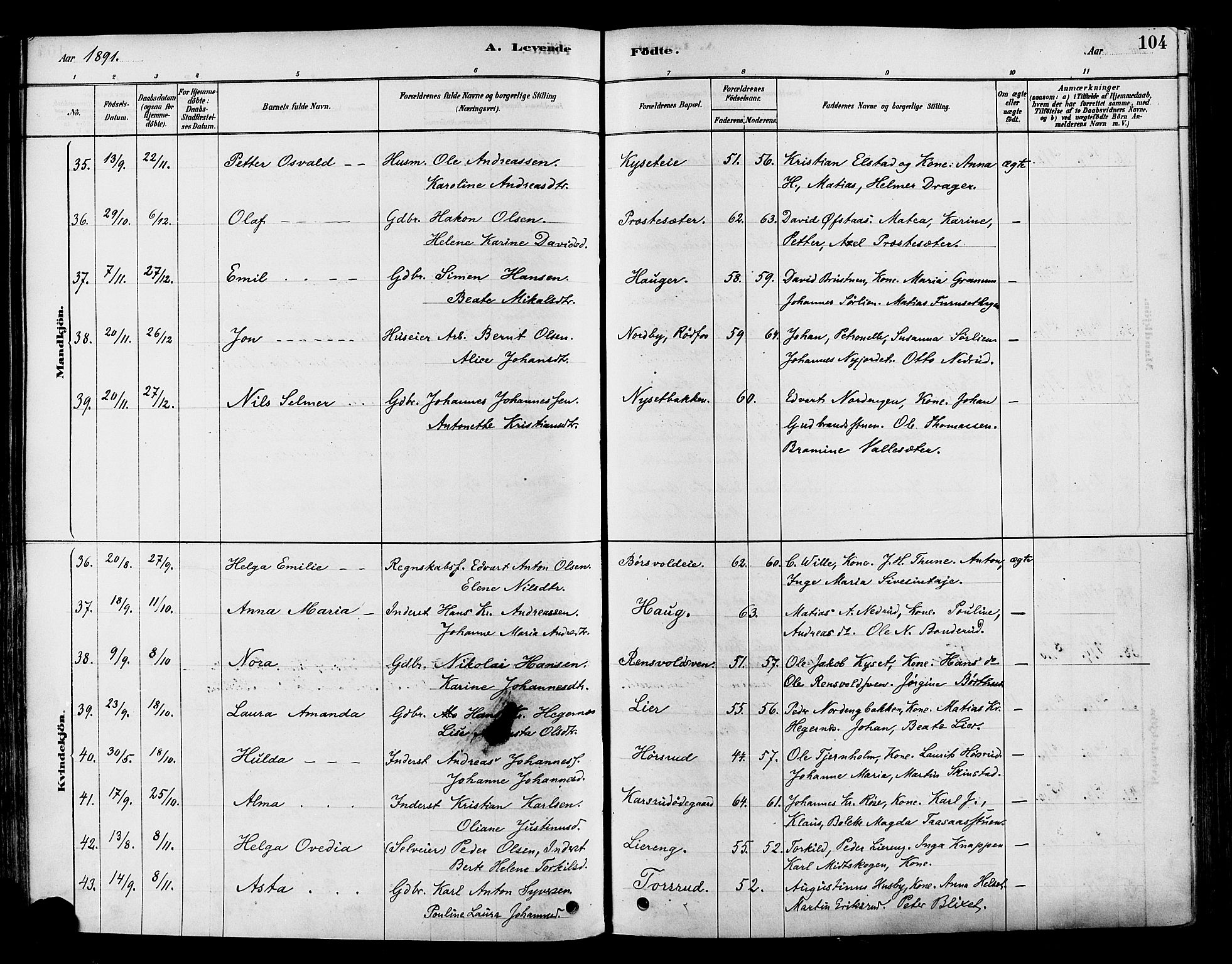 Vestre Toten prestekontor, AV/SAH-PREST-108/H/Ha/Haa/L0009: Parish register (official) no. 9, 1878-1894, p. 104