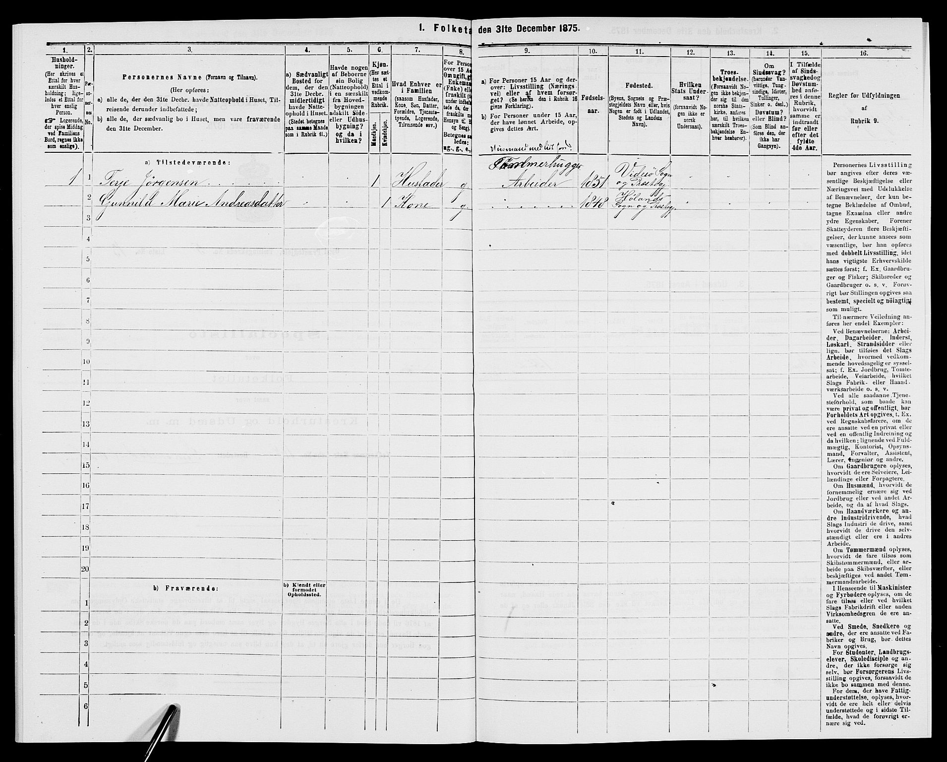 SAK, 1875 census for 0929P Åmli, 1875, p. 421