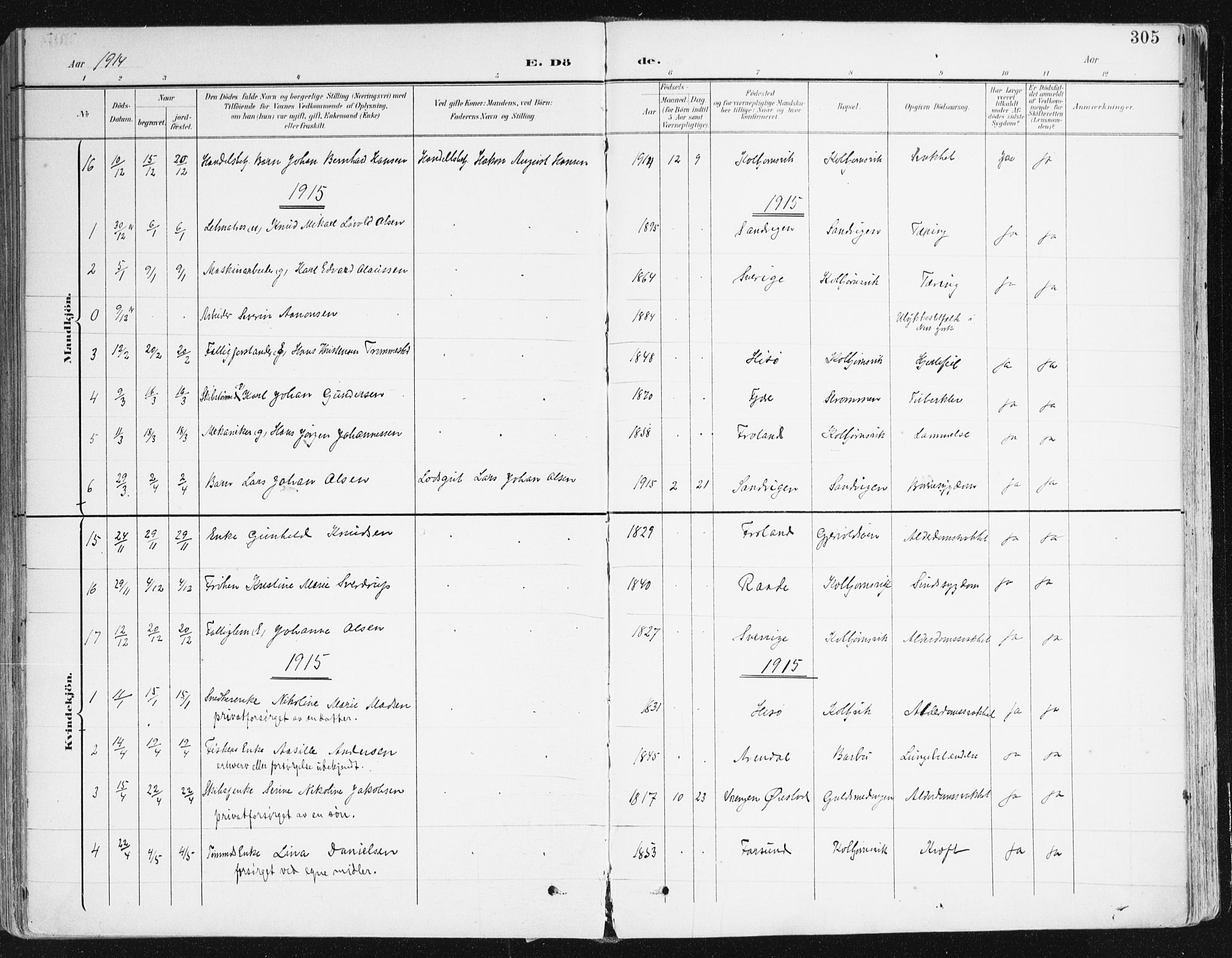 Hisøy sokneprestkontor, SAK/1111-0020/F/Fa/L0004: Parish register (official) no. A 4, 1895-1917, p. 305