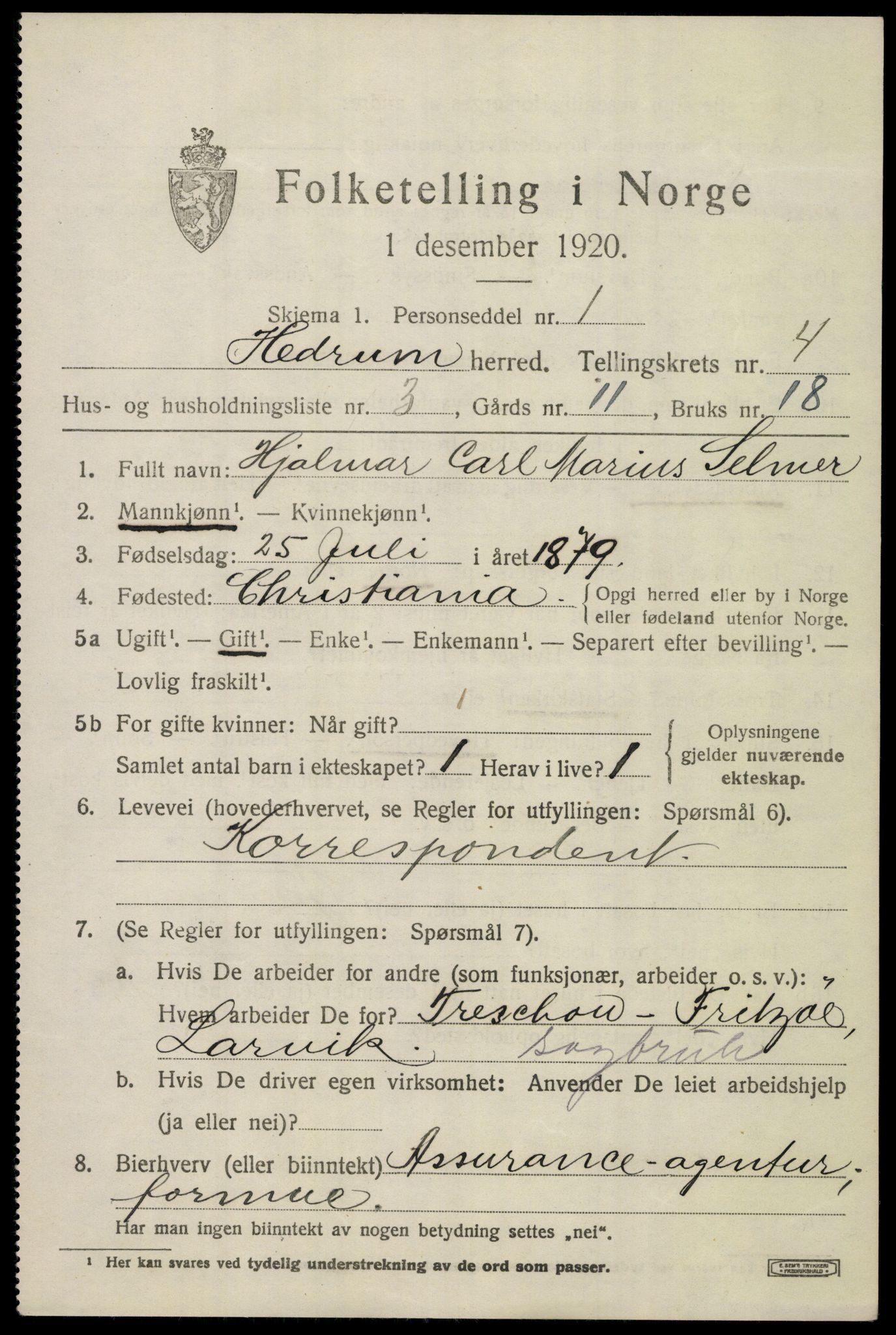 SAKO, 1920 census for Hedrum, 1920, p. 4033