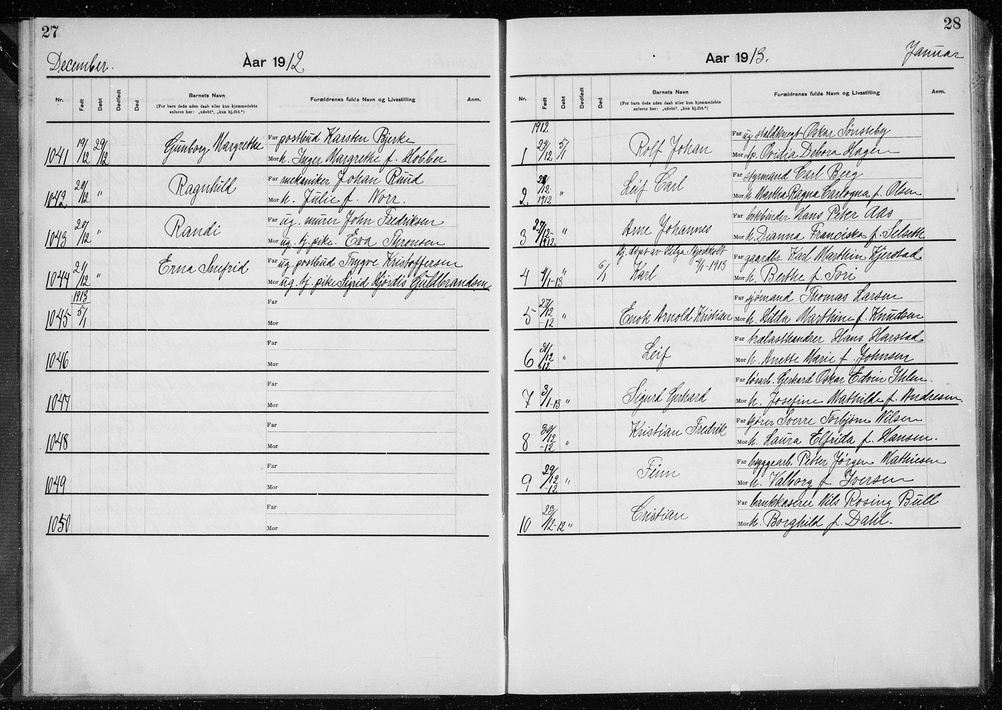 Rikshospitalet prestekontor Kirkebøker, AV/SAO-A-10309b/K/L0007/0002: Baptism register no. 7.2, 1912-1914, p. 27-28