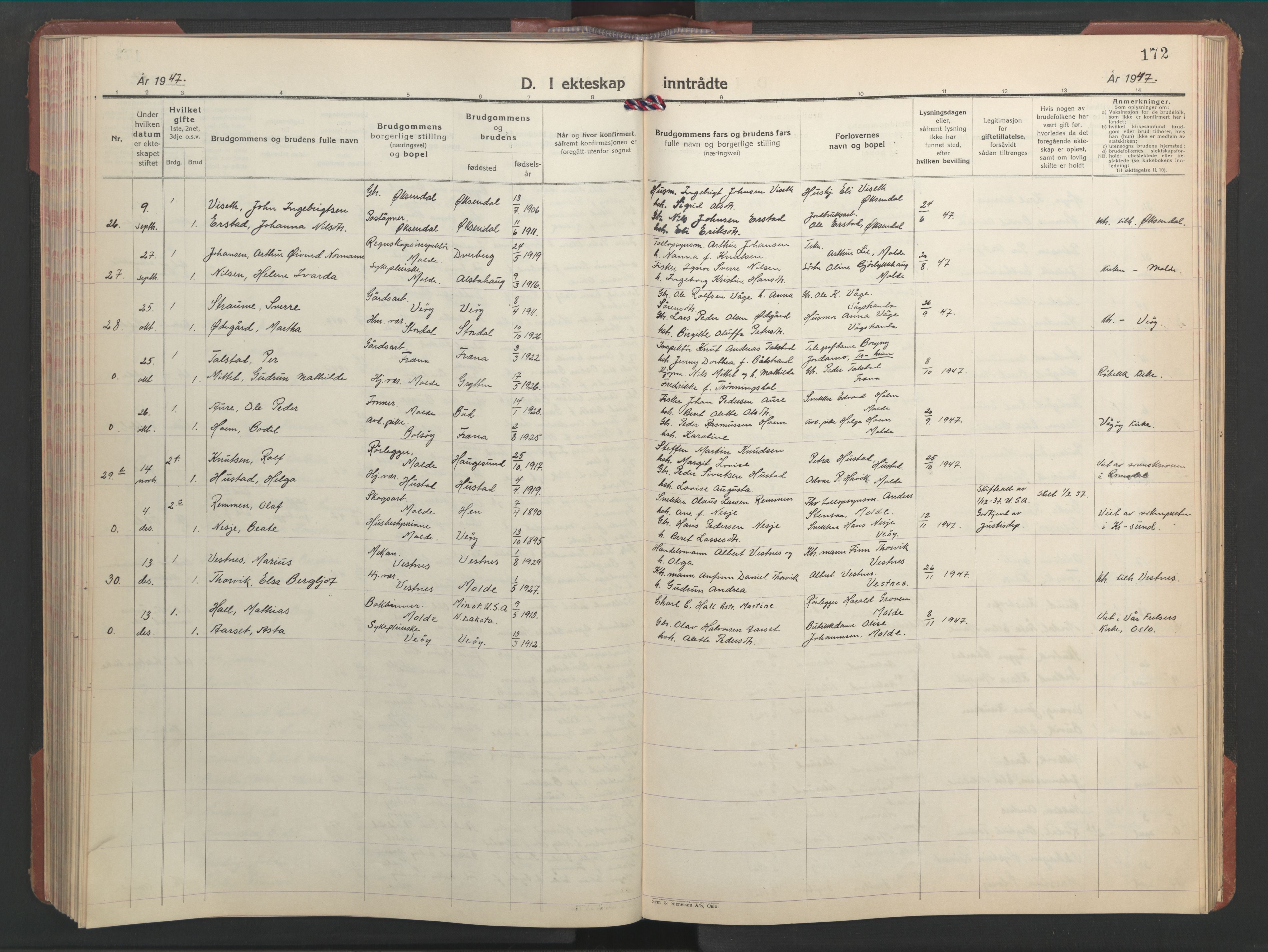 Ministerialprotokoller, klokkerbøker og fødselsregistre - Møre og Romsdal, AV/SAT-A-1454/558/L0705: Parish register (copy) no. 558C06, 1940-1953, p. 172