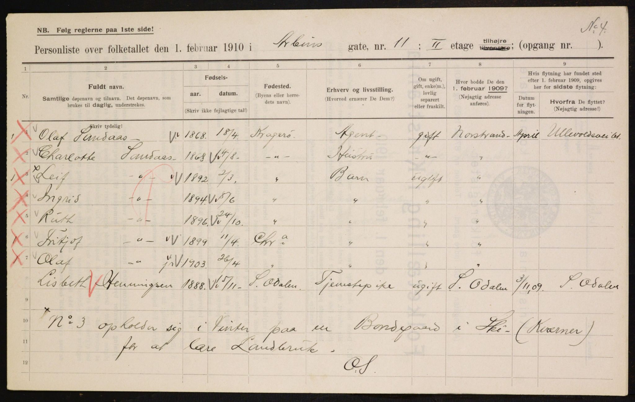 OBA, Municipal Census 1910 for Kristiania, 1910, p. 1564