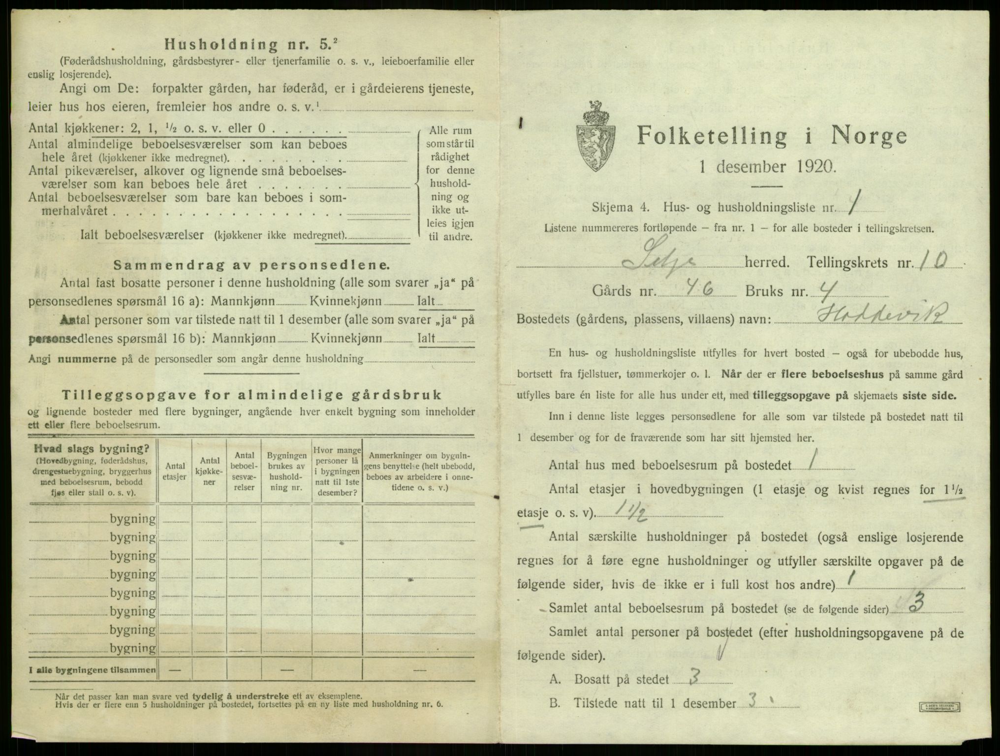 SAB, 1920 census for Selje, 1920, p. 584