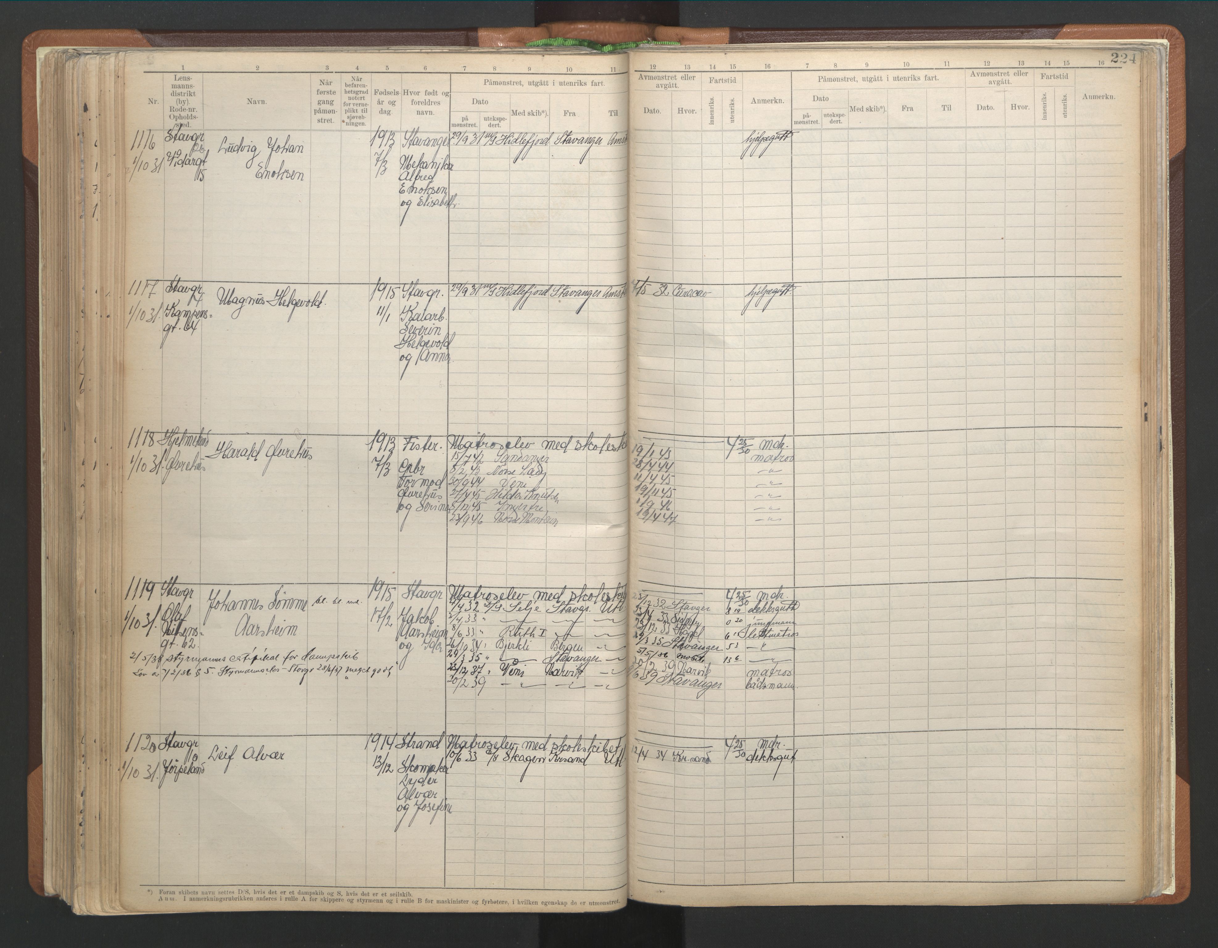 Stavanger sjømannskontor, AV/SAST-A-102006/F/Fb/Fbb/L0013: Sjøfartshovedrulle A, patentnr. 1-1495 (del 1), 1921-1933, p. 233