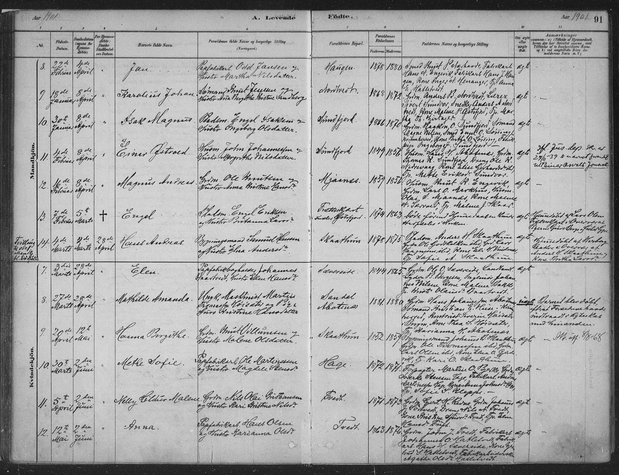 Fusa sokneprestembete, SAB/A-75401/H/Haa: Parish register (official) no. D 1, 1880-1938, p. 91