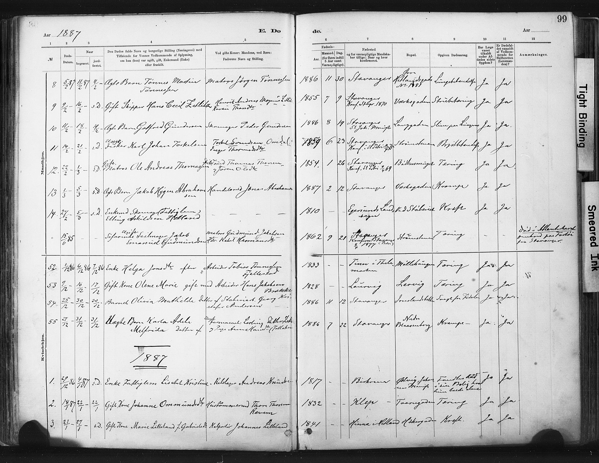 St. Johannes sokneprestkontor, SAST/A-101814/001/30/30BA/L0003: Parish register (official) no. A 3, 1885-1910, p. 99