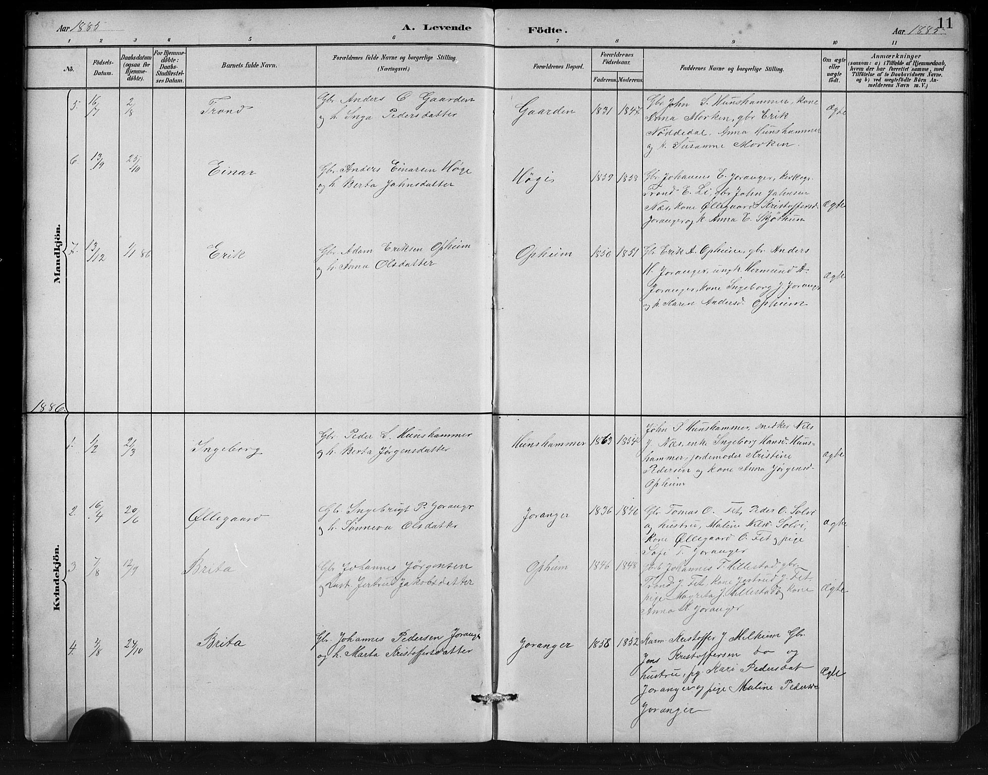 Jostedal sokneprestembete, SAB/A-80601/H/Hab/Habd/L0001: Parish register (copy) no. D 1, 1882-1910, p. 11