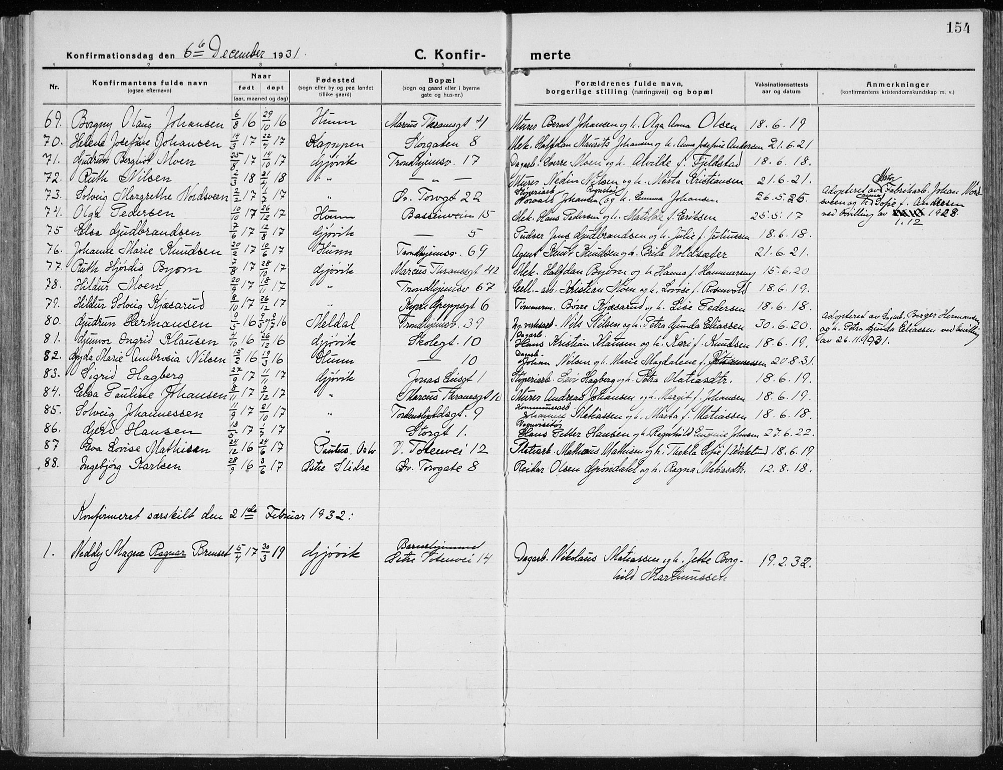 Vardal prestekontor, AV/SAH-PREST-100/H/Ha/Haa/L0015: Parish register (official) no. 15, 1923-1937, p. 154