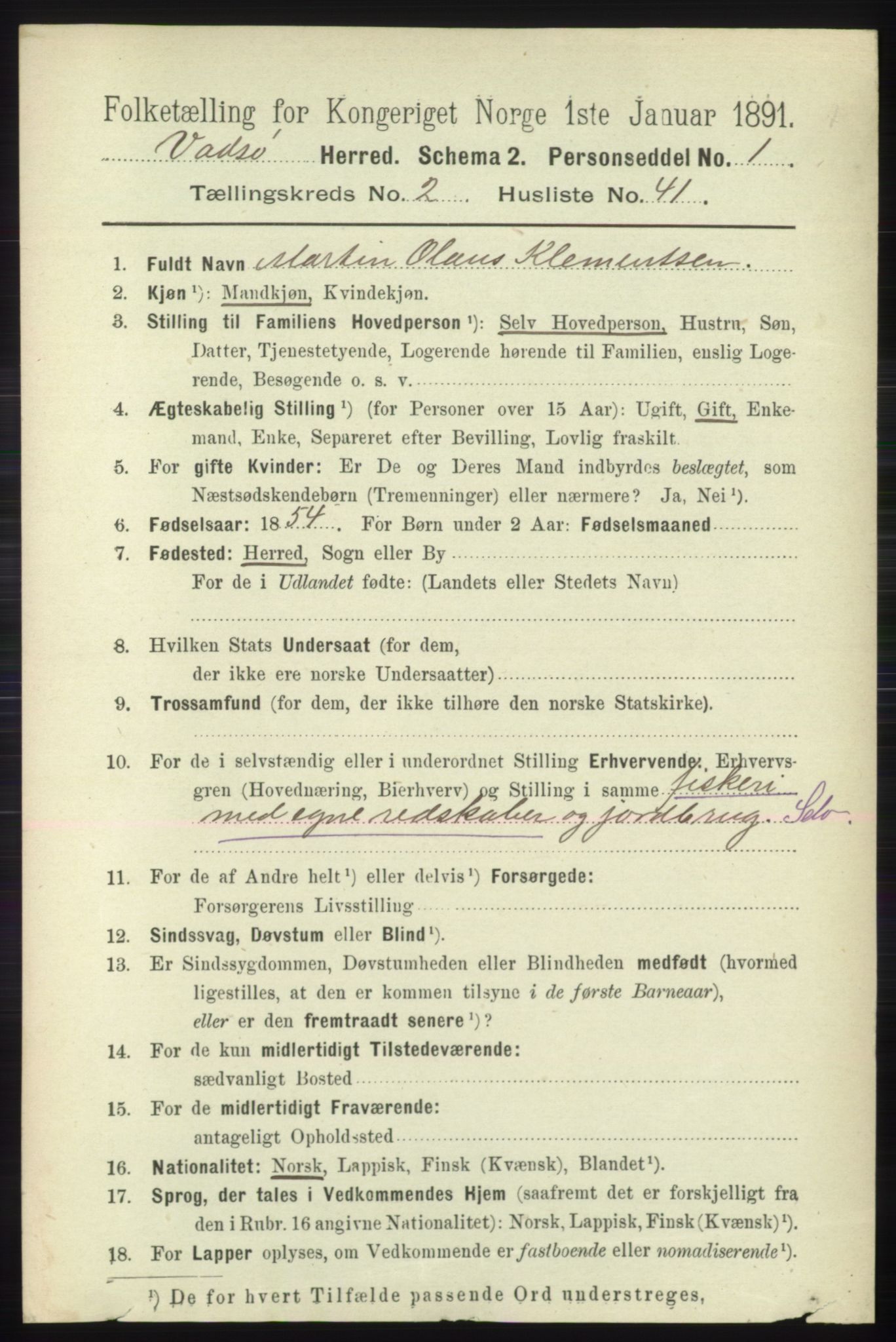 RA, 1891 census for 2029 Vadsø, 1891, p. 716
