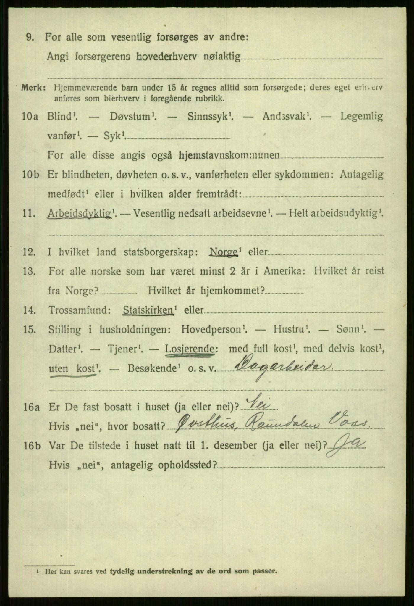 SAB, 1920 census for Voss, 1920, p. 14738