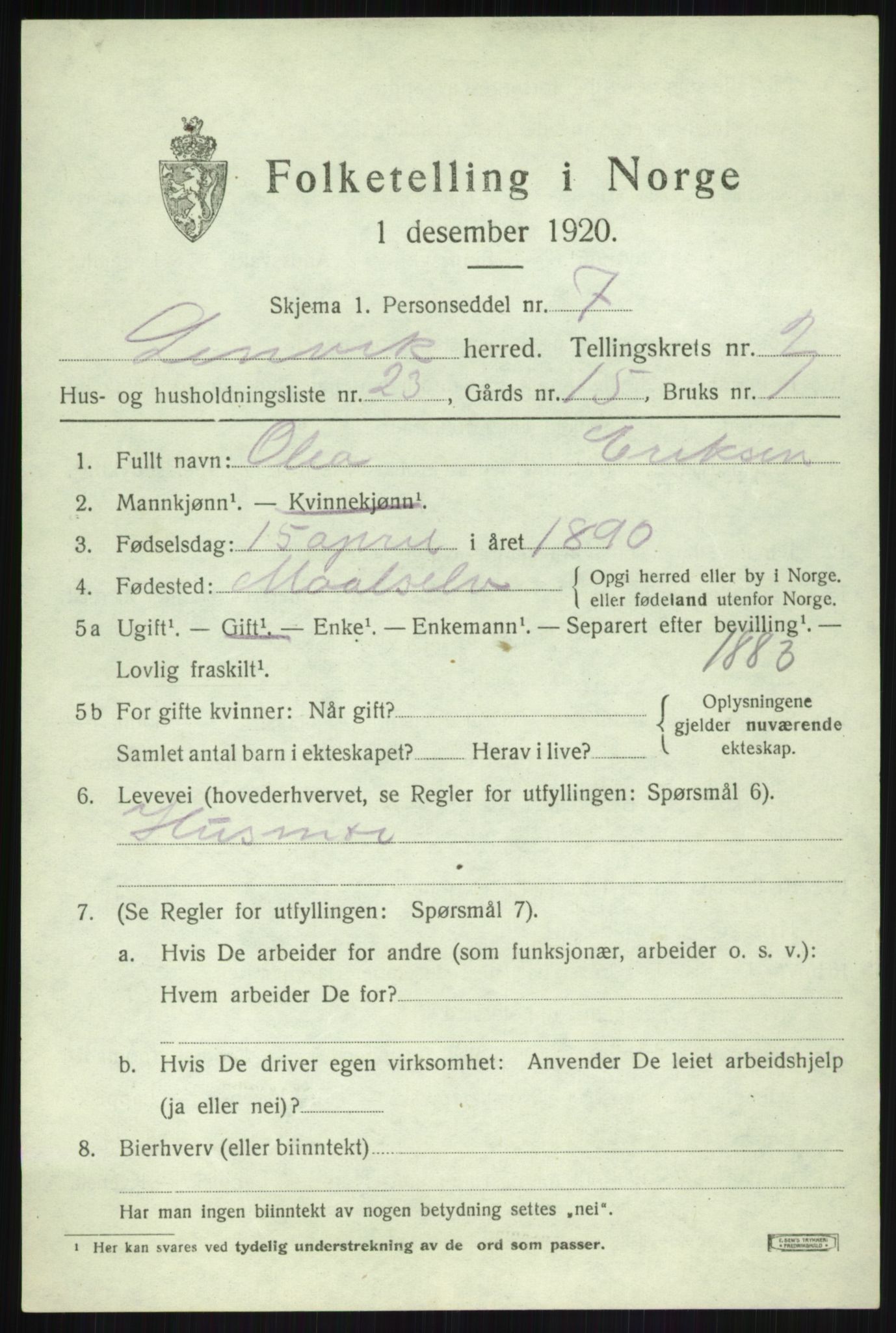 SATØ, 1920 census for Lenvik, 1920, p. 4250