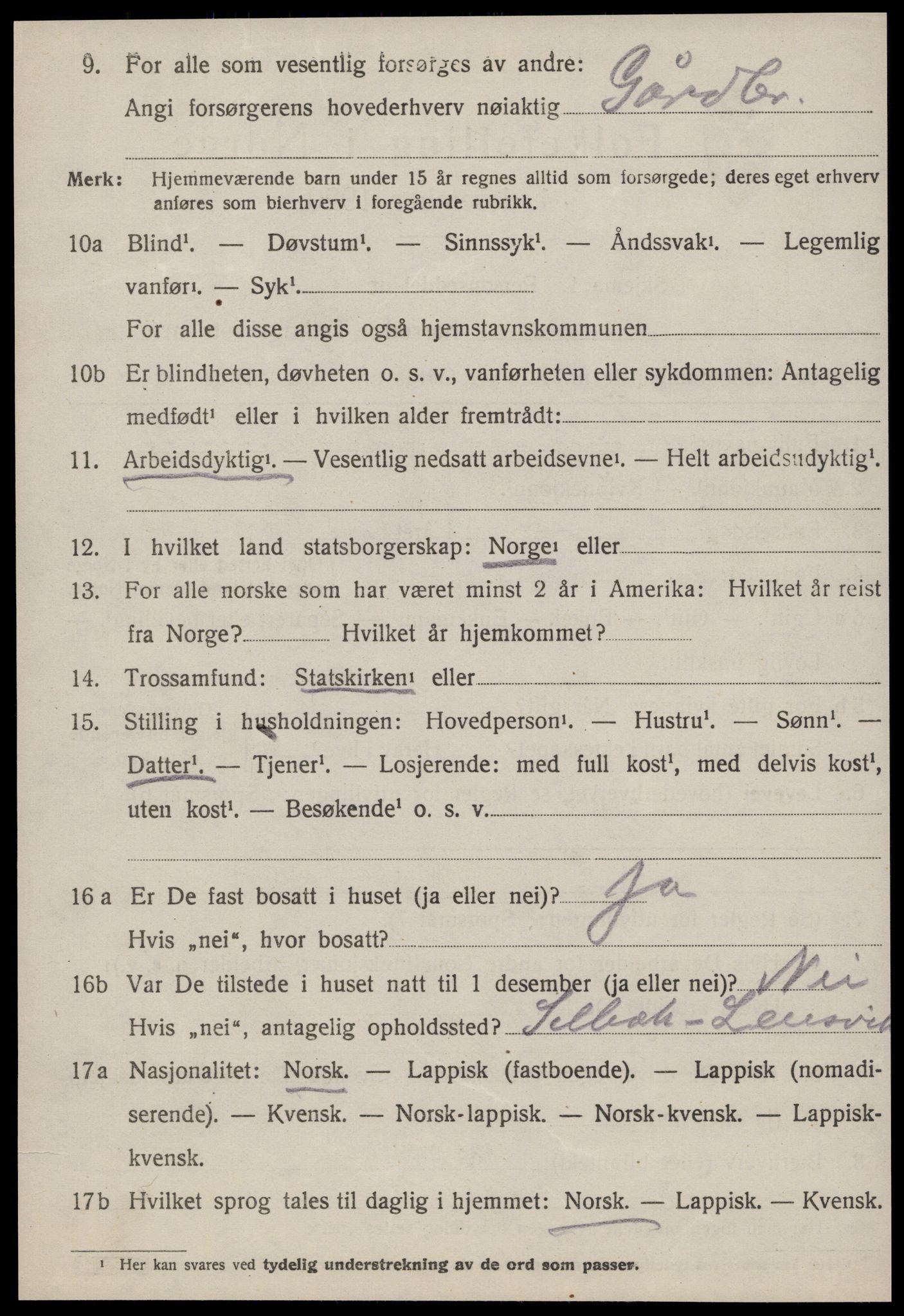 SAT, 1920 census for Lensvik, 1920, p. 1715