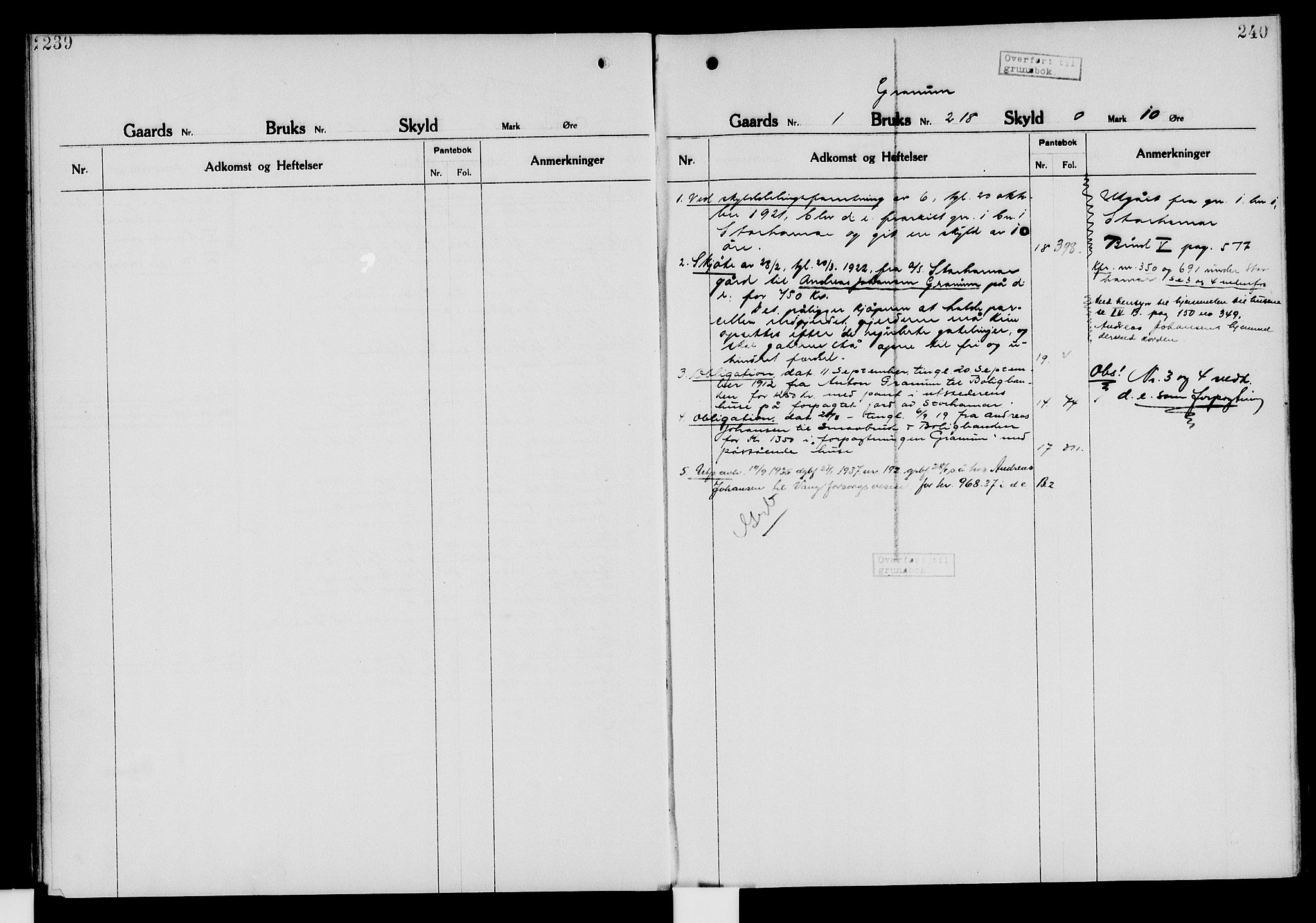 Nord-Hedmark sorenskriveri, SAH/TING-012/H/Ha/Had/Hade/L0006: Mortgage register no. 4.6, 1920-1940, p. 239-240