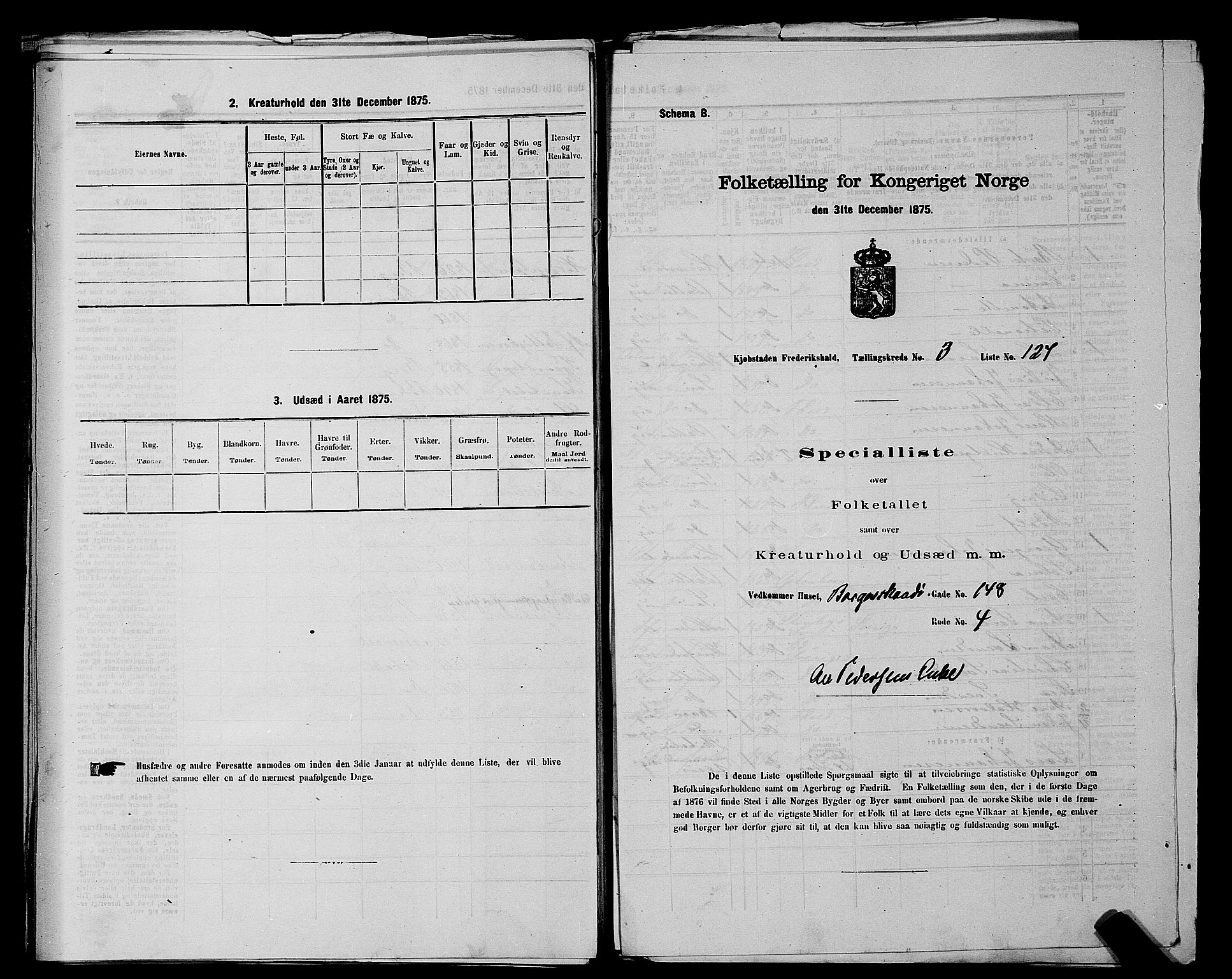 RA, 1875 census for 0101P Fredrikshald, 1875, p. 300