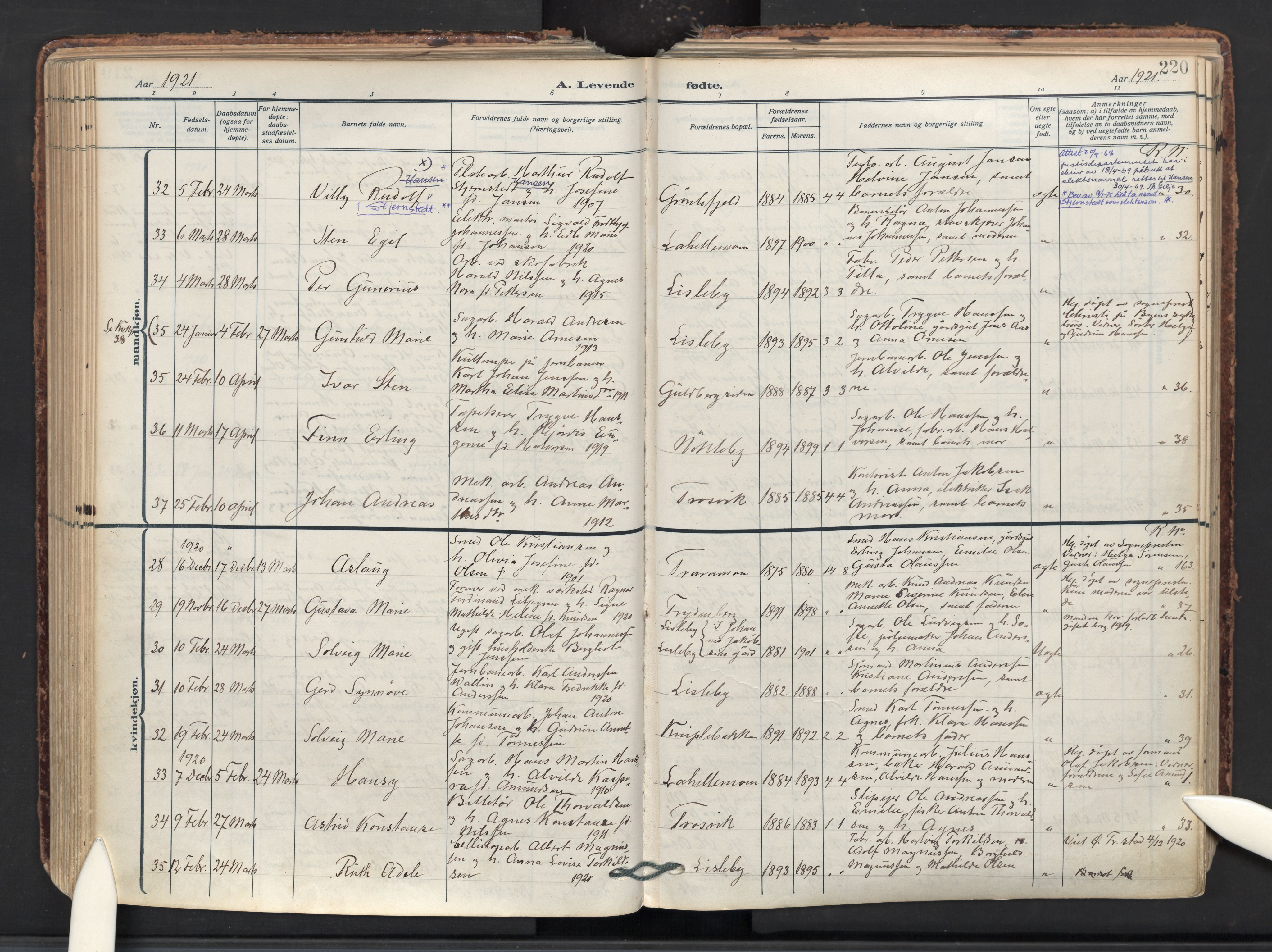 Glemmen prestekontor Kirkebøker, AV/SAO-A-10908/F/Fa/L0017: Parish register (official) no. 17, 1911-1936, p. 220
