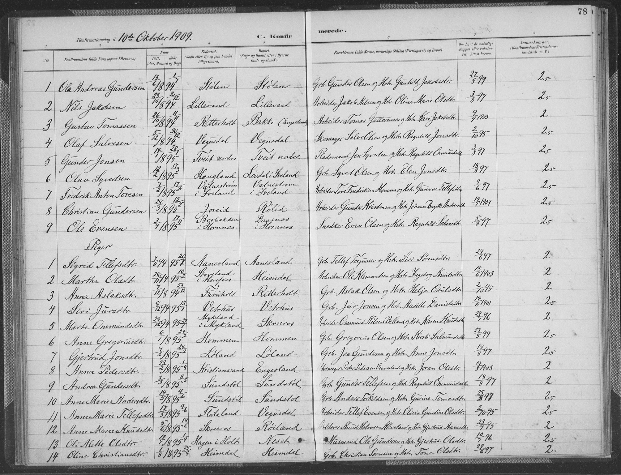 Herefoss sokneprestkontor, AV/SAK-1111-0019/F/Fa/Fab/L0004: Parish register (official) no. A 4, 1887-1909, p. 78