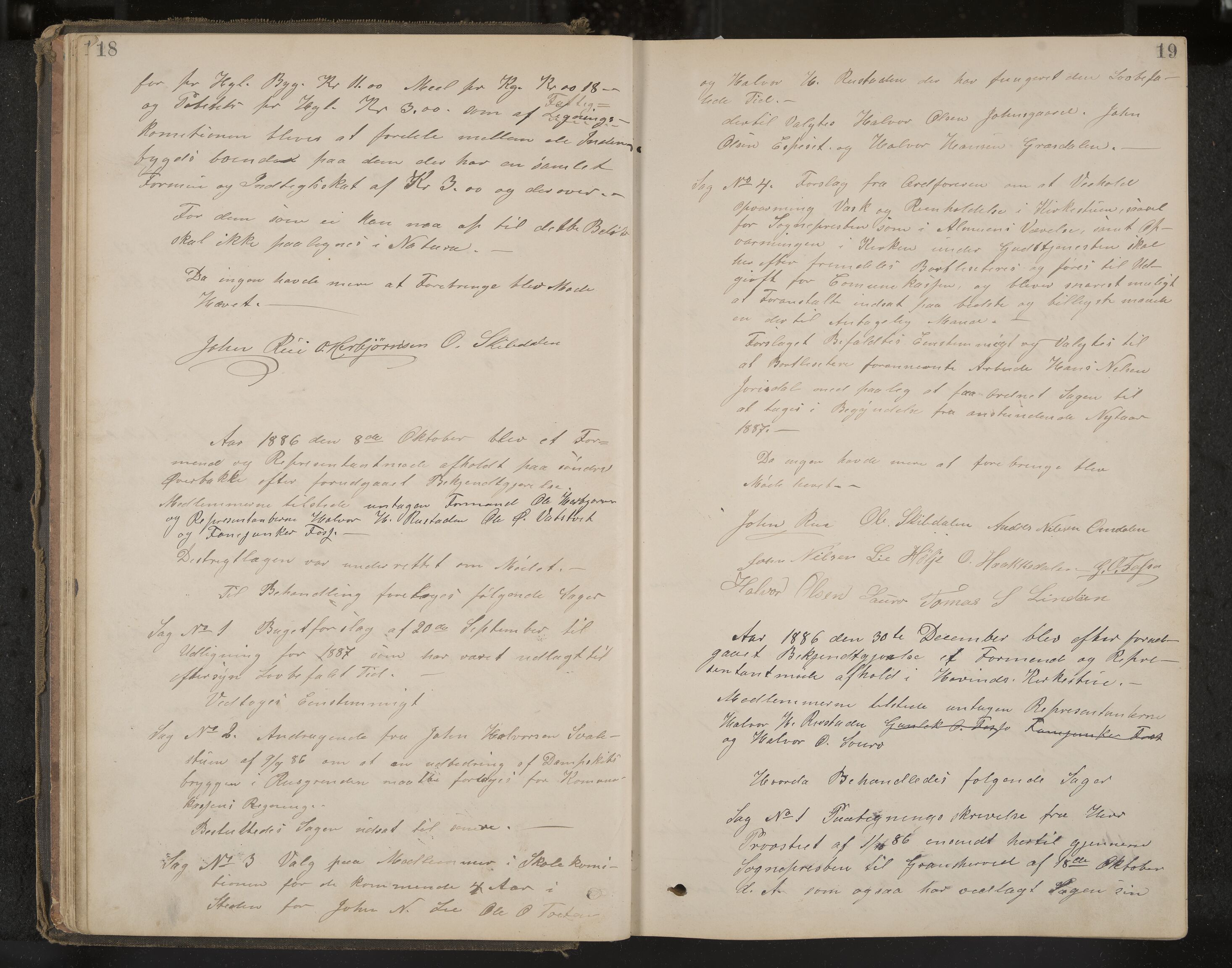 Hovin formannskap og sentraladministrasjon, IKAK/0825021/A/L0001: Møtebok, 1886-1908, p. 18-19
